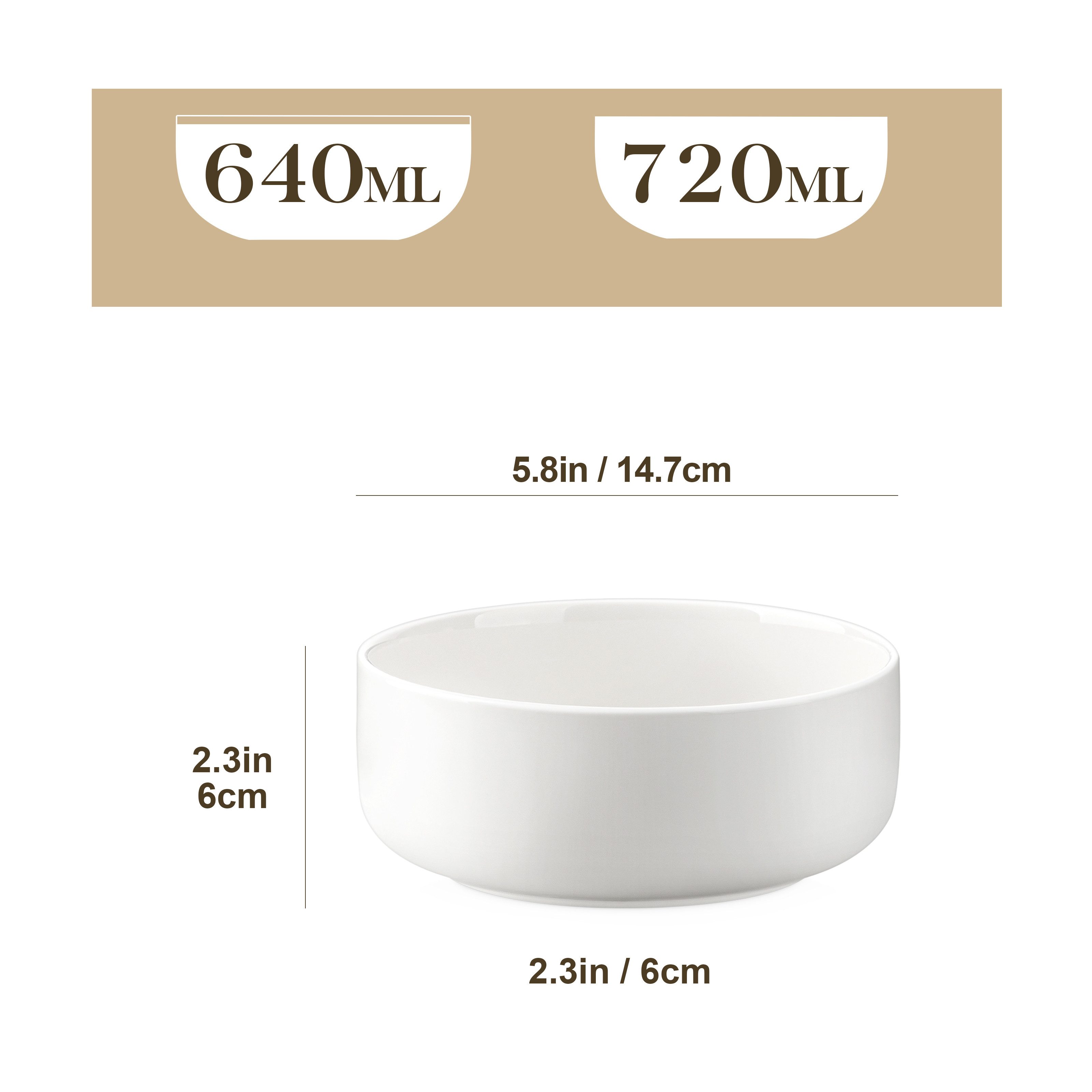 MALACASA Schale 6-tlg Schale Set LUNA für 6, Weiß Porzellan Müslischale, Porzellan, (Set, 6-tlg)