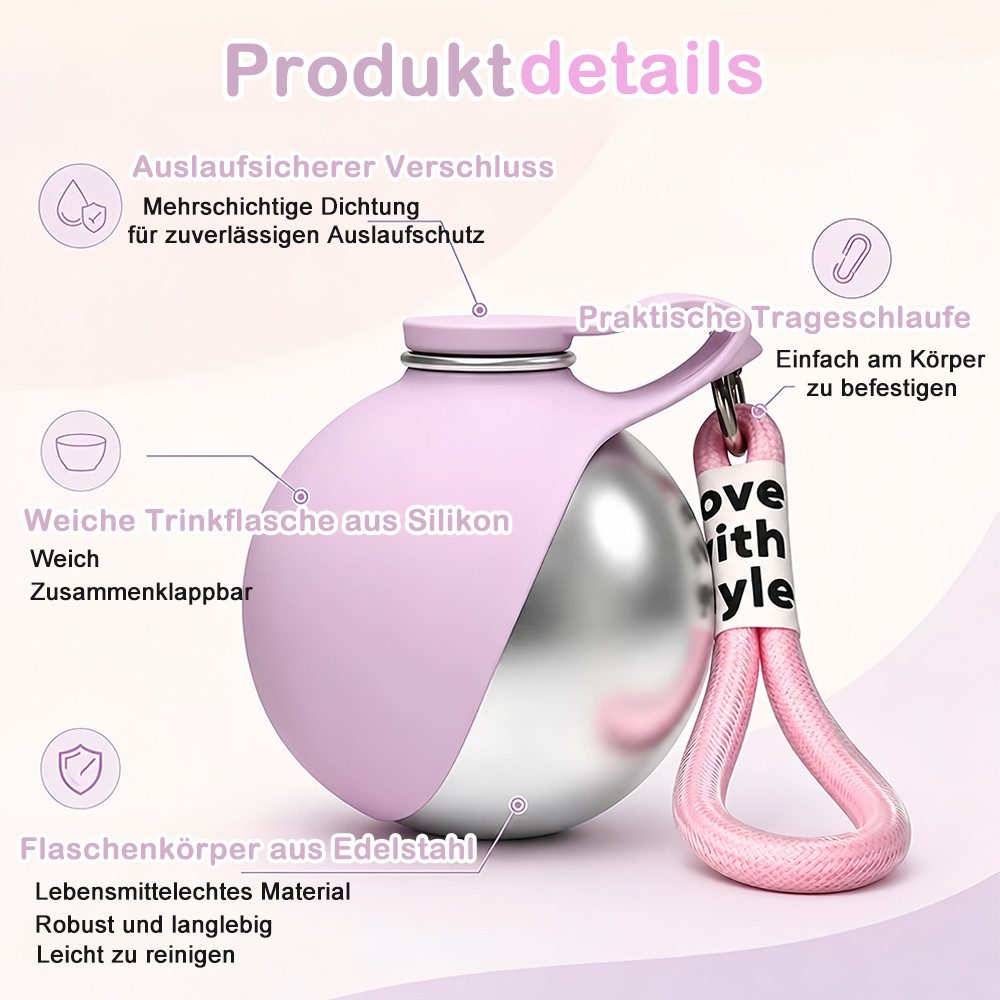 AFKSMILE Reisenapf Wasserflaschen für Hunde, 285ml Trinkflasche mit Faltbarem Silikonnapf, Edelstahl Trinkflasche Hunde, Auslaufsichere & Kompakte für Unterwegs