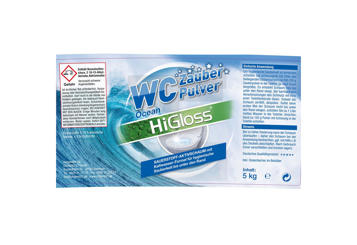 Thumbnail - HiGloss "WC Zauberpulver" WC-Reiniger (1-St. 5 Kg Toiletten-Reinigungspulver, WC Schaum mit Schmutzfindertechnologie)