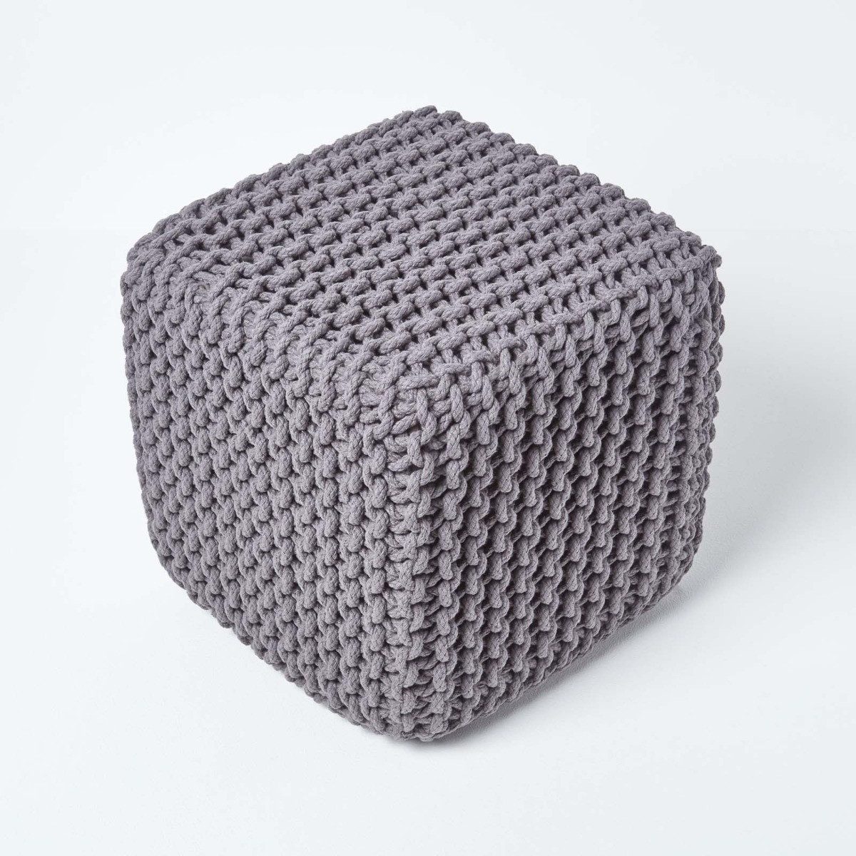 Homescapes Pouf Gestrickter Sitzwürfel 100% Baumwolle, grau