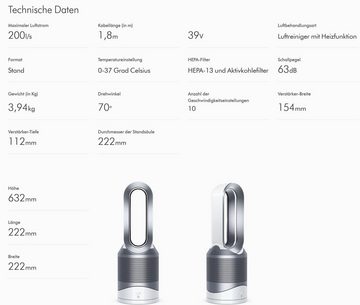 DYSON Kombigerät Luftreiniger, Ventilator und Heizlüfter HP00 Pure Hot+Cool 3in1 silber Ventilator, Luftreiniger, Heizlüfter, für 40 m² Räume, leise Schlafzimmer geeignet Allergiker,Raucherzimmer, Luftfilter 99,5%