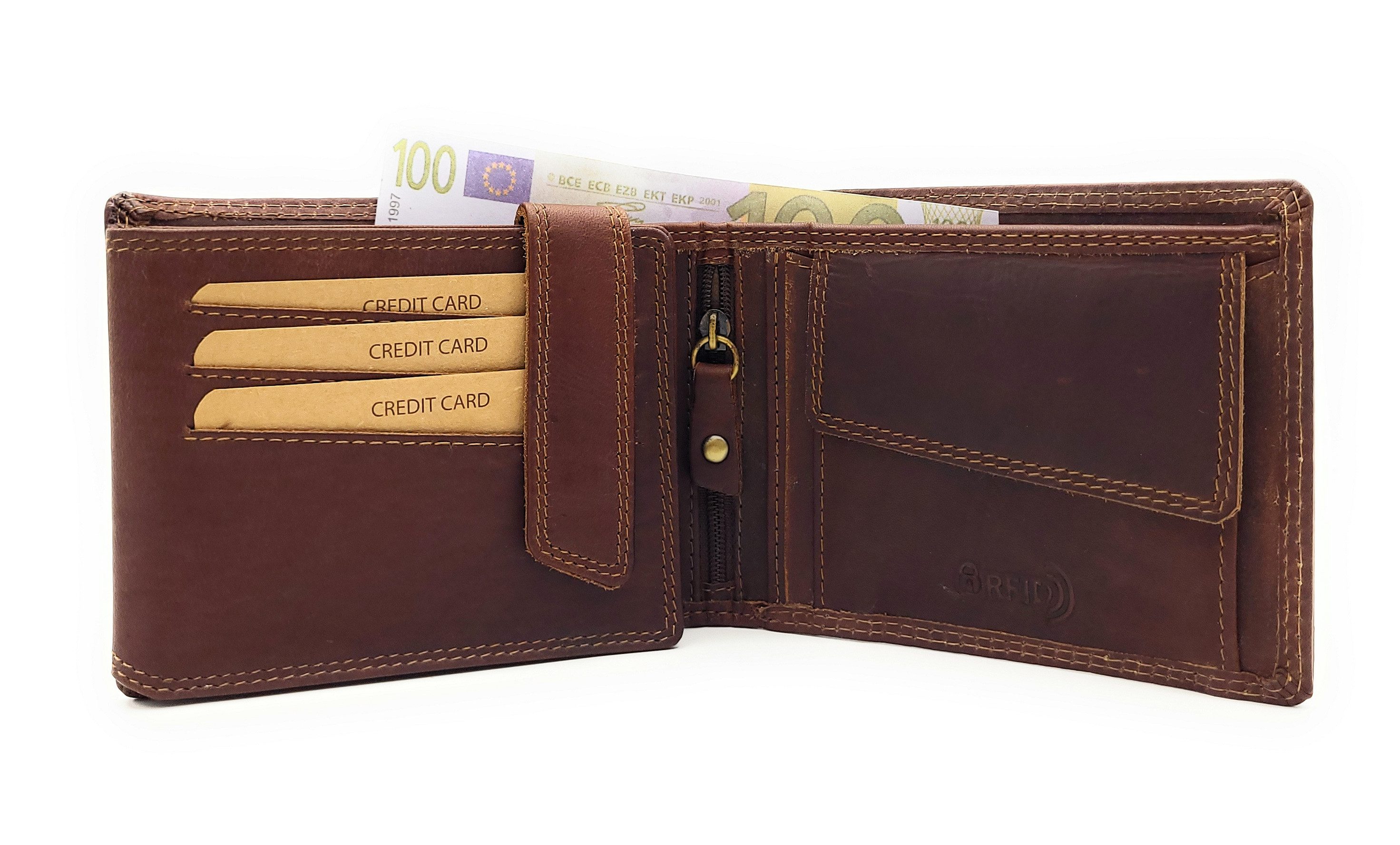 JOCKEY CLUB Geldbörse vintage, echt Büffel Voll-Leder Portemonnaie, mit RFID Schutz, angesagter Vintagelook, mit Innenriegel