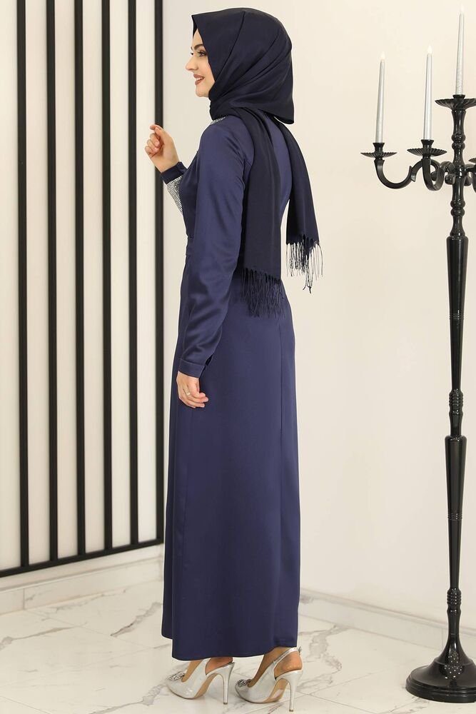 Modavitrini Paillettenkleid Damen Abendkleid Hijabmode Fashion silbernes Navy Modest Kleid blau Pailletten, Silber Abiye