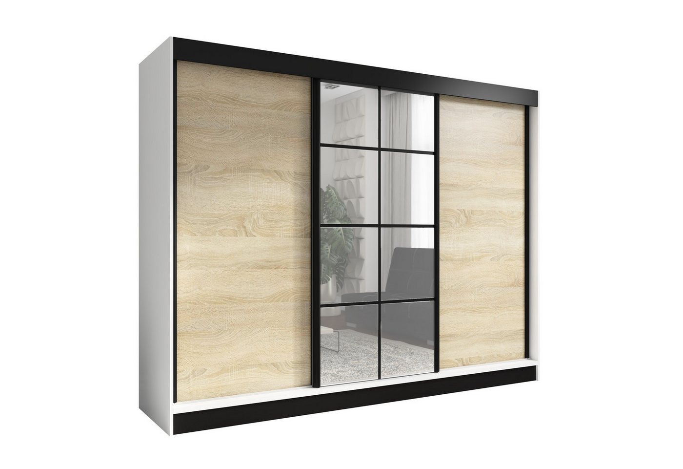 A&J MöbelLand GmbH Schiebetürenschrank ORAVELLE 3-türiger Kleiderschrank mit Spiegel (TOP ANGEBOT! Geräumiger Schrank mit einer Breite von 200 cm ideal zur Aufbewahrung von Kleidung und Accessoires. Wählen Sie das ideale Modell für Ihr Schlafzimmer!, TOP