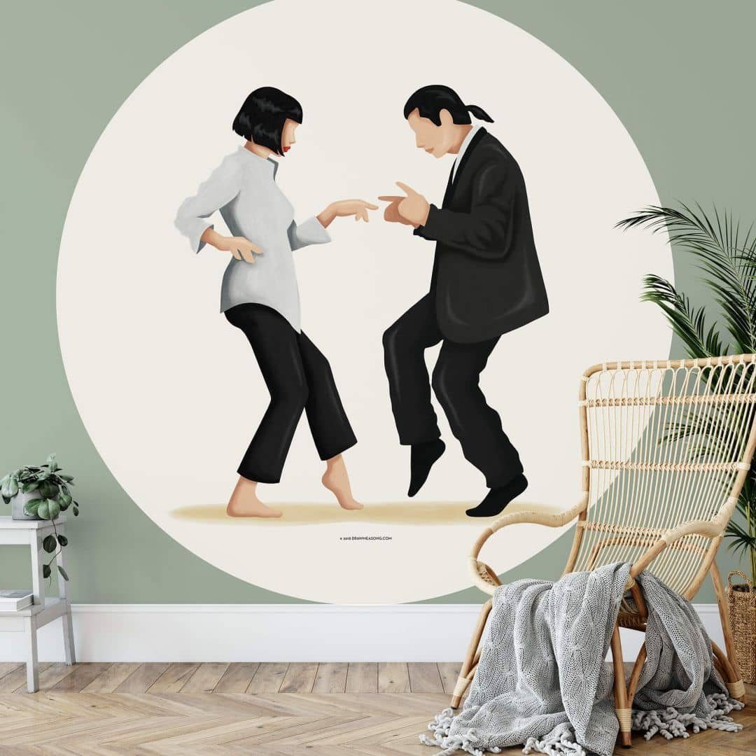 K&L Wall Art Fototapete Tohmé - Pulp Fiction, Vliestapete, rund, Retro Vintage, Gangsterfilm Tapete