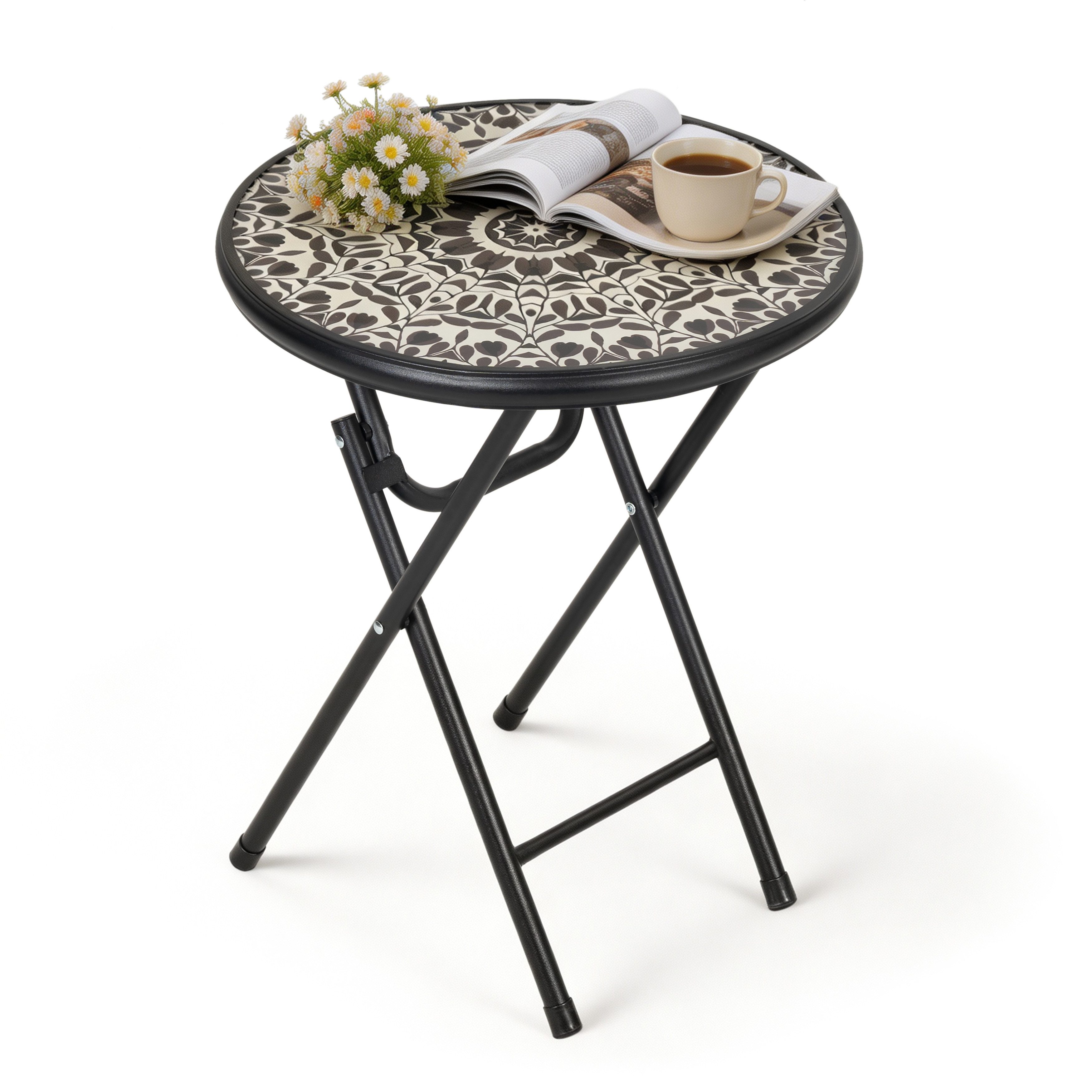 Avestar Beistelltisch Faltbarer Outdoor-Beistelltisch, gehärtetes Glas, Schwarz-Weiß (1-St), Witterungsbeständig, kratzfest, langlebig, …