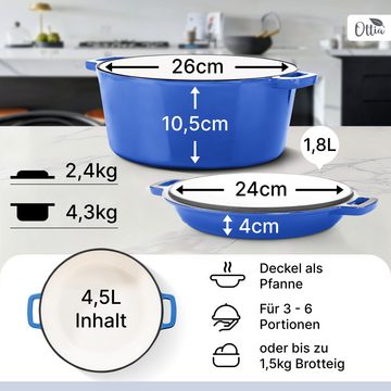 Ottia Schmortopf Gusseisen Topf, Brot backen, Fleisch, 2-in-1, 26cm, 5 Liter, +Zubehör, Emaille, Gusseisen, Händler aus Hamburg