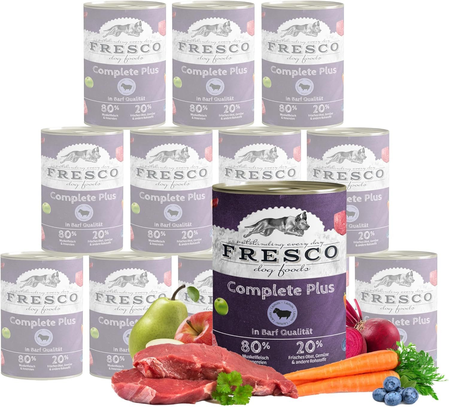 Fresco Dog NassBarf Premium Hundefutter Nass 12 x 400g, Lamm, Nassfutter für: Hunde, getreidefrei, zuckerfrei, hoher Fleischanteil