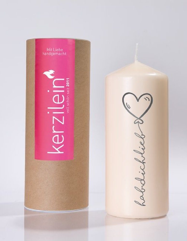 kerzilein Stumpenkerze "Hab Dich lieb" Ballon - Flamme weiß/grau, 100 Stunden Brenndauer