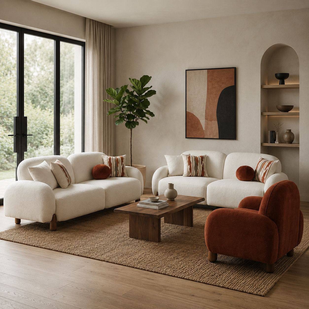 JVmoebel Polstergarnitur Wohnzimmer-Set: Weiße Sofas & Brauner Sessel 3x Meter, Made in Europa