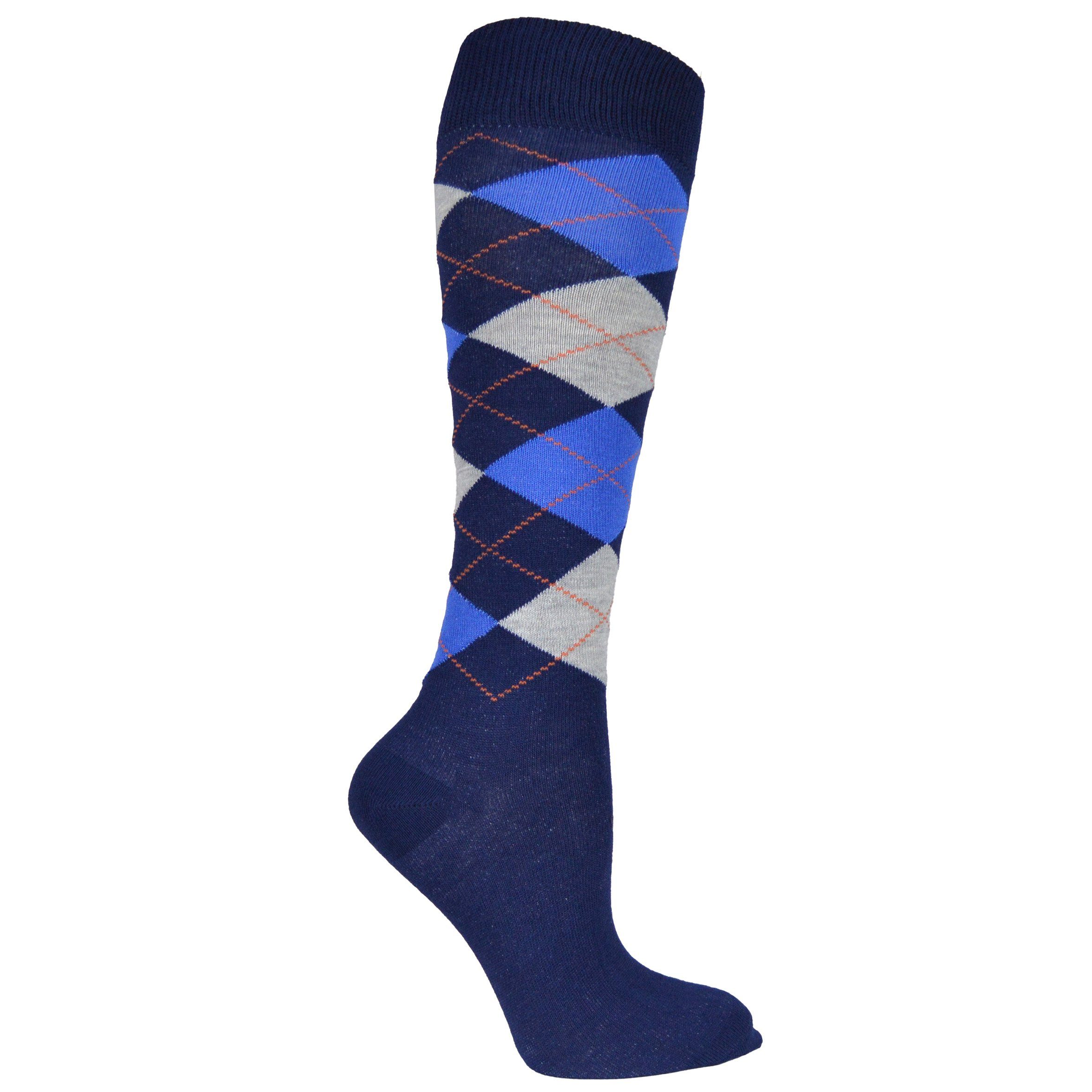 Socked Kniestrümpfe Damen Kniestrümpfe, Baumwolle (6-Paar, 4 verschiedene Farben) Baumwolle, lange Socken,Strümpfe, guter Halt, kniehoch, Uni / Karo