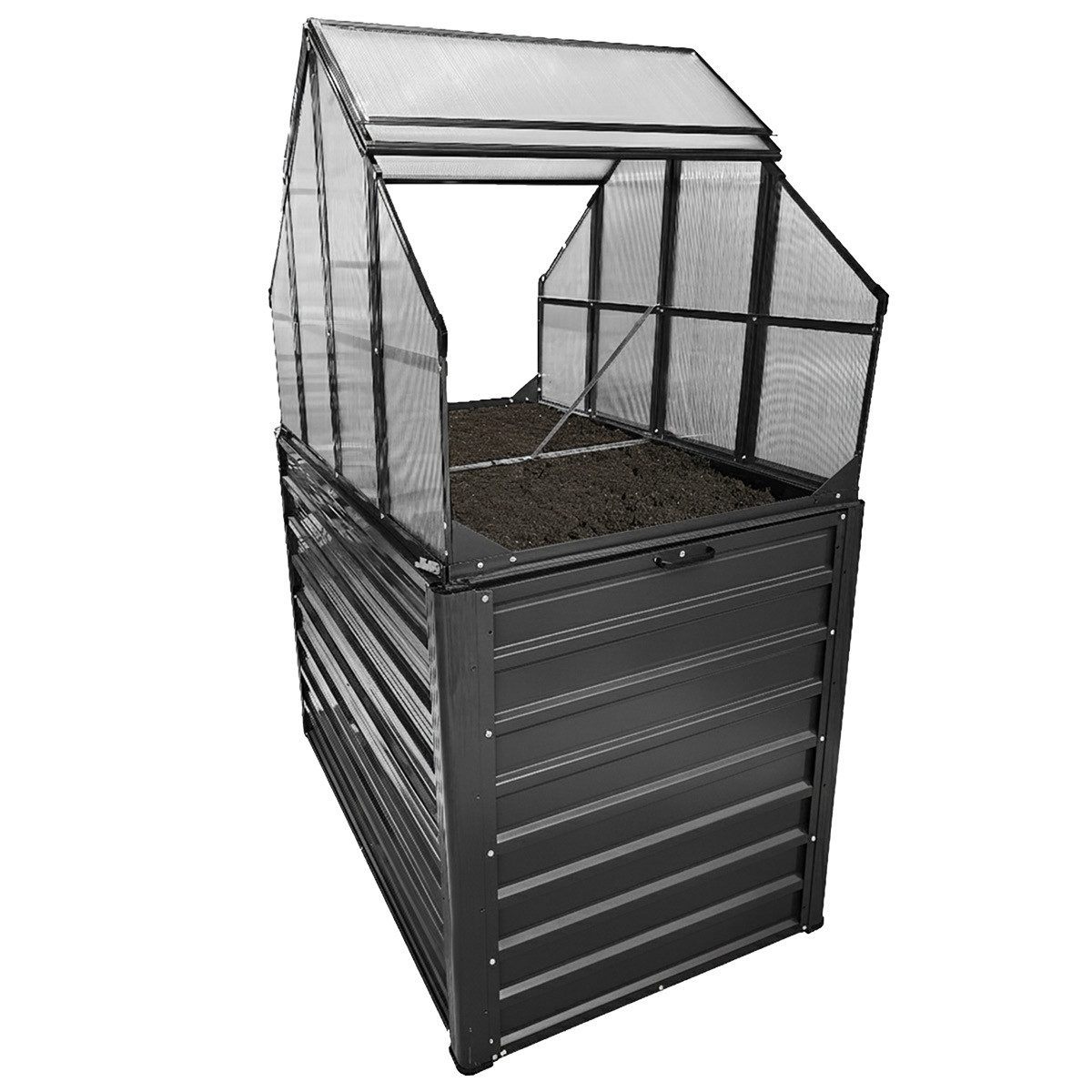 BRAST Hochbeet 2in1 mit Alu Gewächshaus-Aufsatz, 2 Größen zur Auswahl (120x80x167cm, Integriertes Drainage-System, 4mm Hohlkammerplatten, 2 Pflanzwannen), Pflanzbeet für Balkon Terrasse & Garten