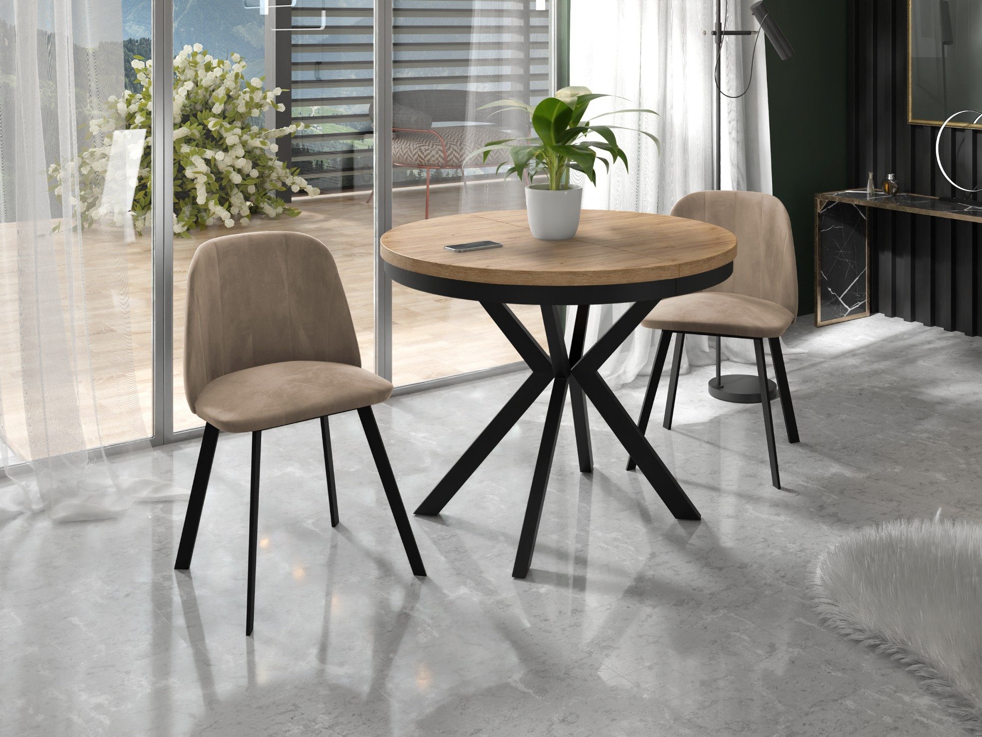 WFL GROUP Esstisch Ross (erhältlich in 3 Größen – 90/100/120 cm ausziehbar auf 170/180/200 cm), platzsparender Tisch in Holzoptik für Küche, Esszimmer oder Wohnzimmer