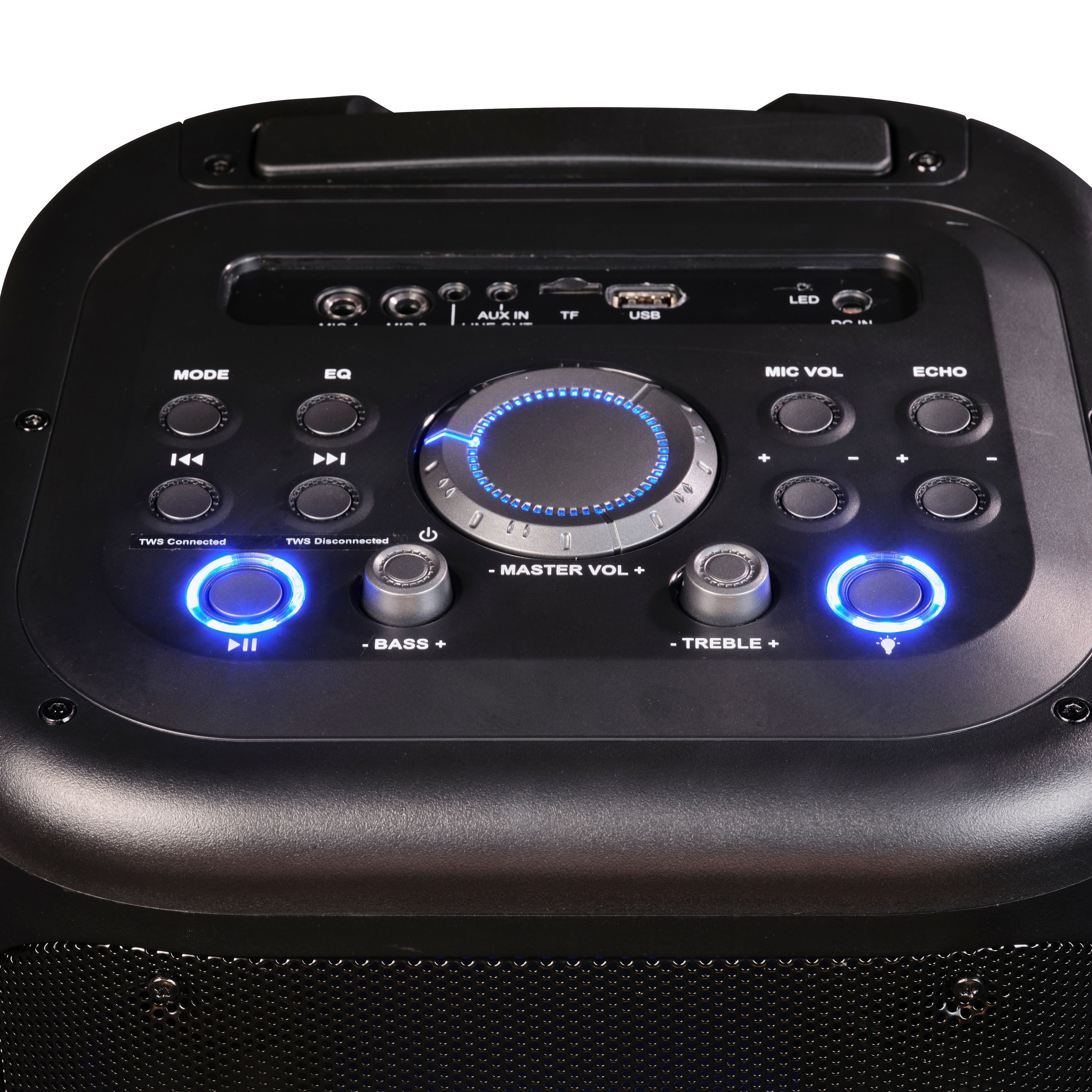 Denver TSP-353 Portable-Lautsprecher (Bluetooth, 400 W, Trolley-Design mit Rollen, Karaoke mit Mikro, TWS, Bass-/Höhenregler)
