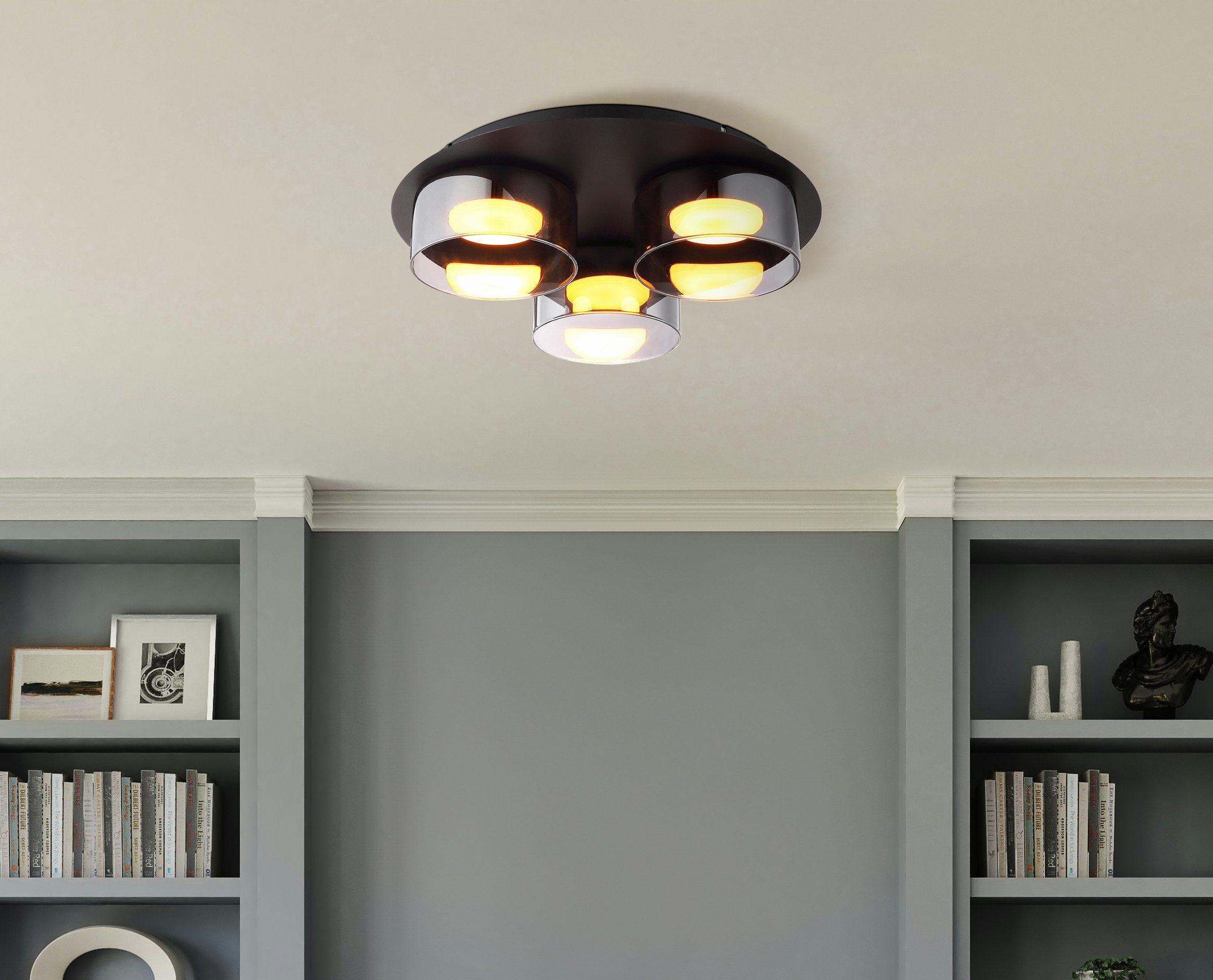GLOBO LIGHTING Deckenleuchte HIGGINS, LED wechselbar, Warmweiß, Deckenleuchte für Wohn- & Schlafzimmer Rauchglas