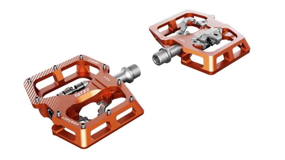 Tatze Fahrradpedale Tatze CONTACT COMBI Hybridpedal Orange - Flatseite & Klickseite für MT