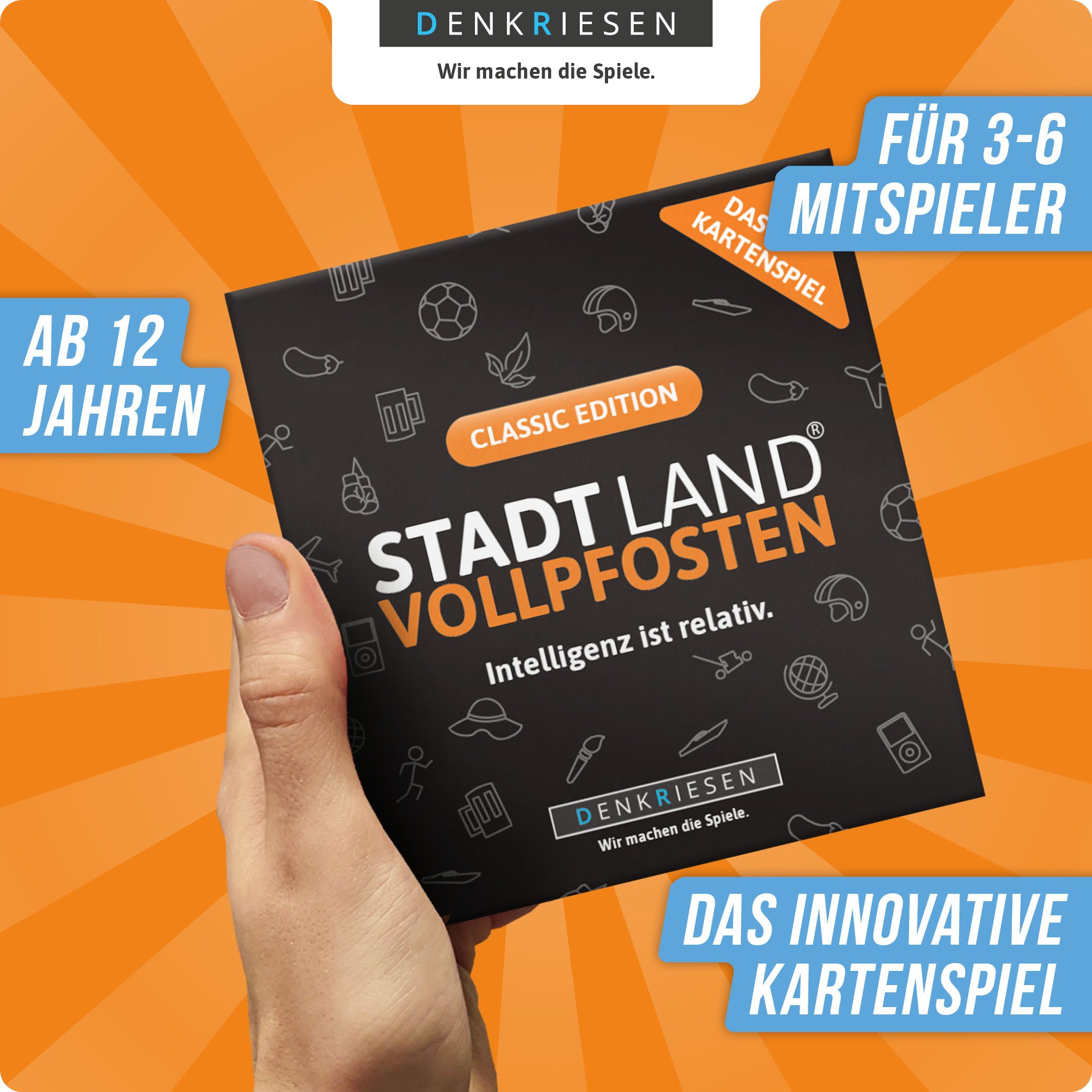 Denkriesen Spiel Stadt Land Vollpfosten, Classic Edition, Familienspiel, Made in Germany