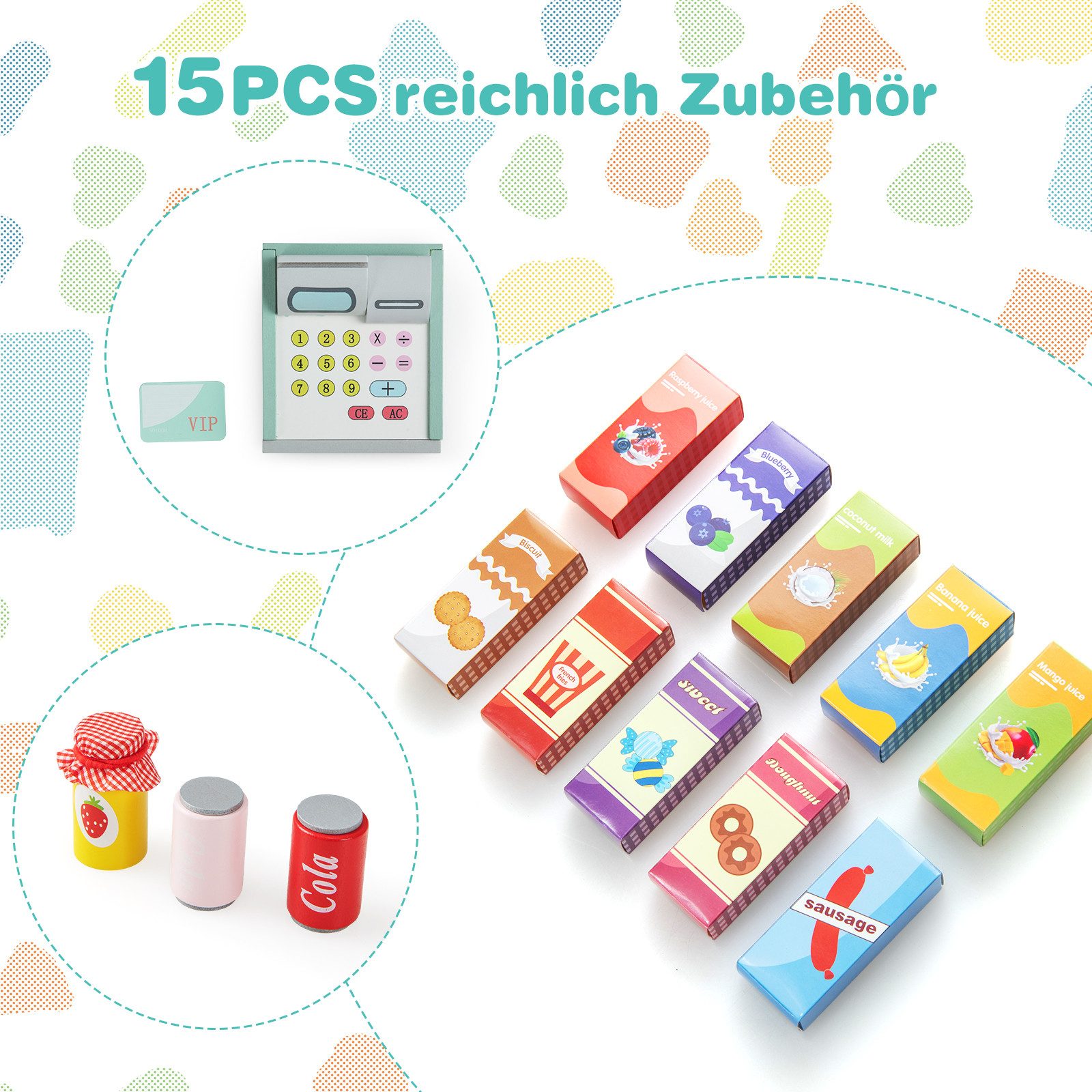 COSTWAY Kaufladen Holzspielzeug, Verkaufsstand mit Kreidetafel