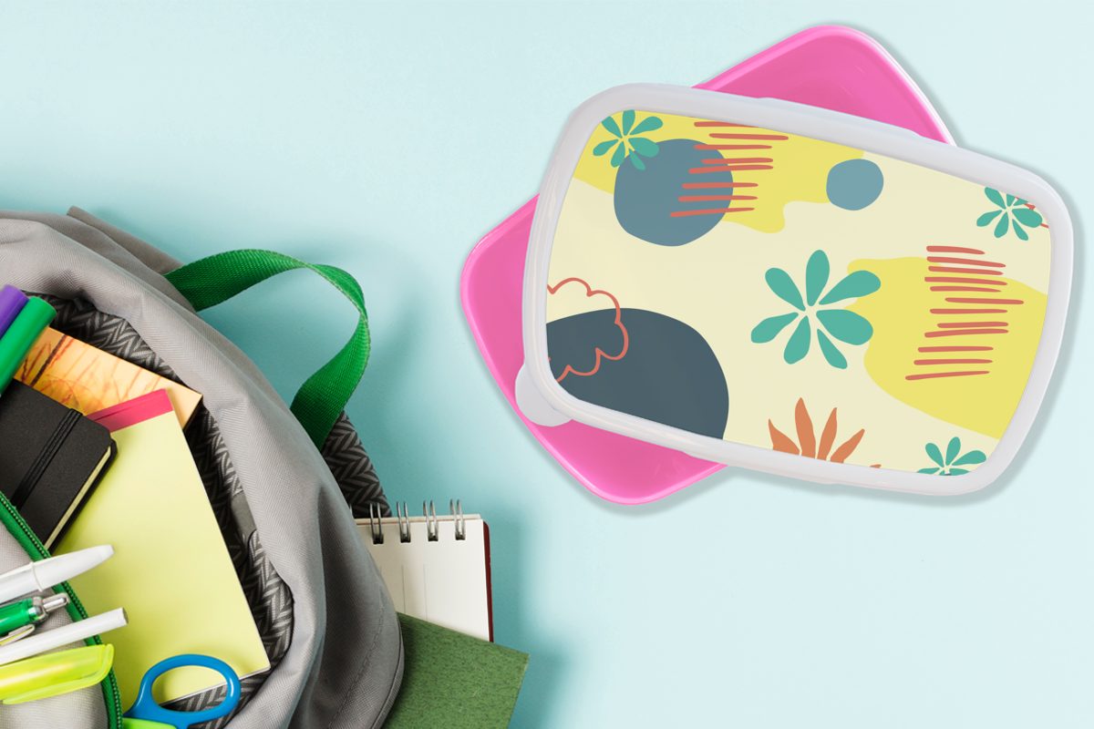 MuchoWow Lunchbox Sommer - Brotbox (2-tlg), für Mädchen, Kunststoff, Kunststoff Abstrakt, Kinder, Brotdose - Erwachsene, Snackbox, Formen rosa