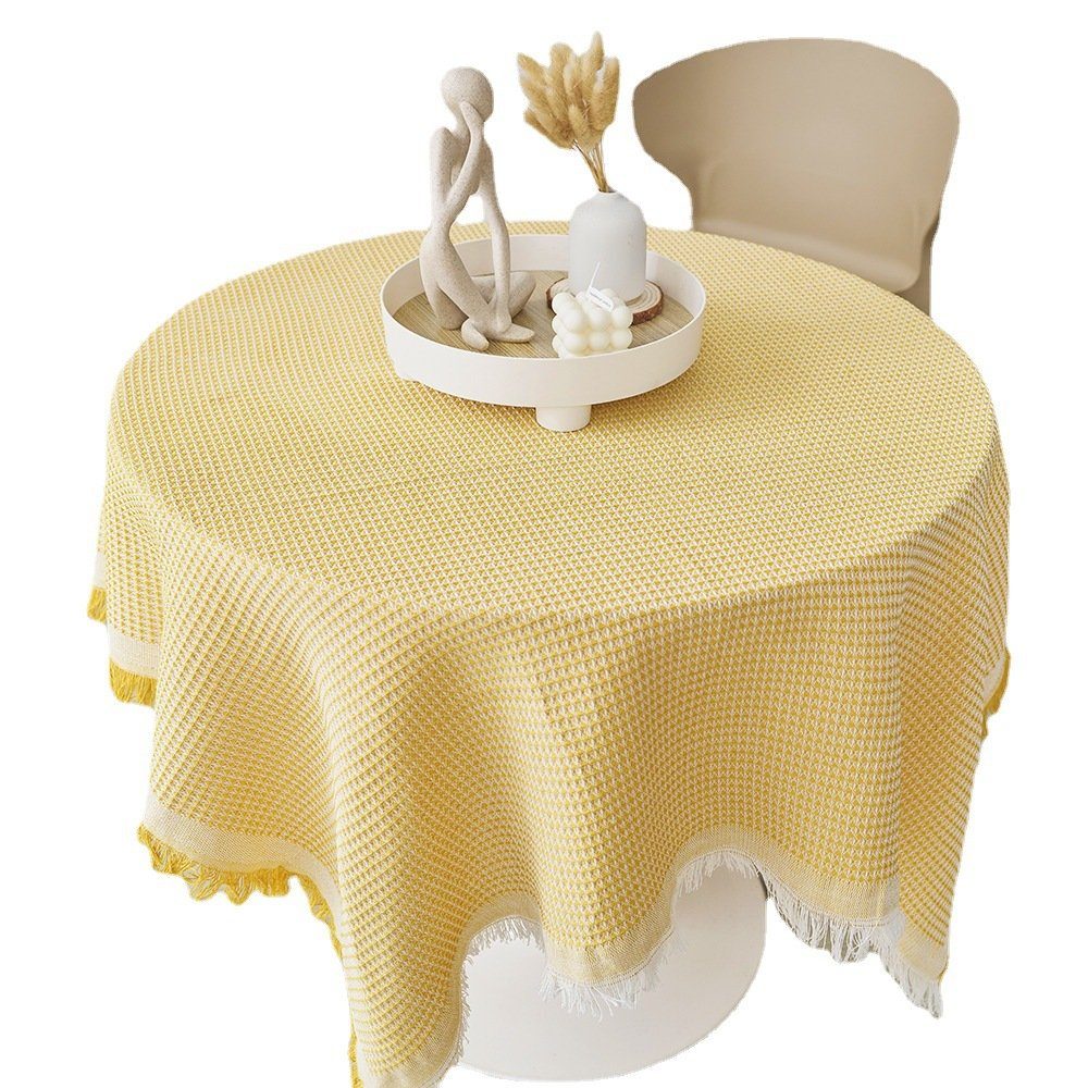 FELIXLEO Tischläufer Tischdecke Gelb Cream Baumwolle Leinen Abwaschbar Uni Quaste ischtuch