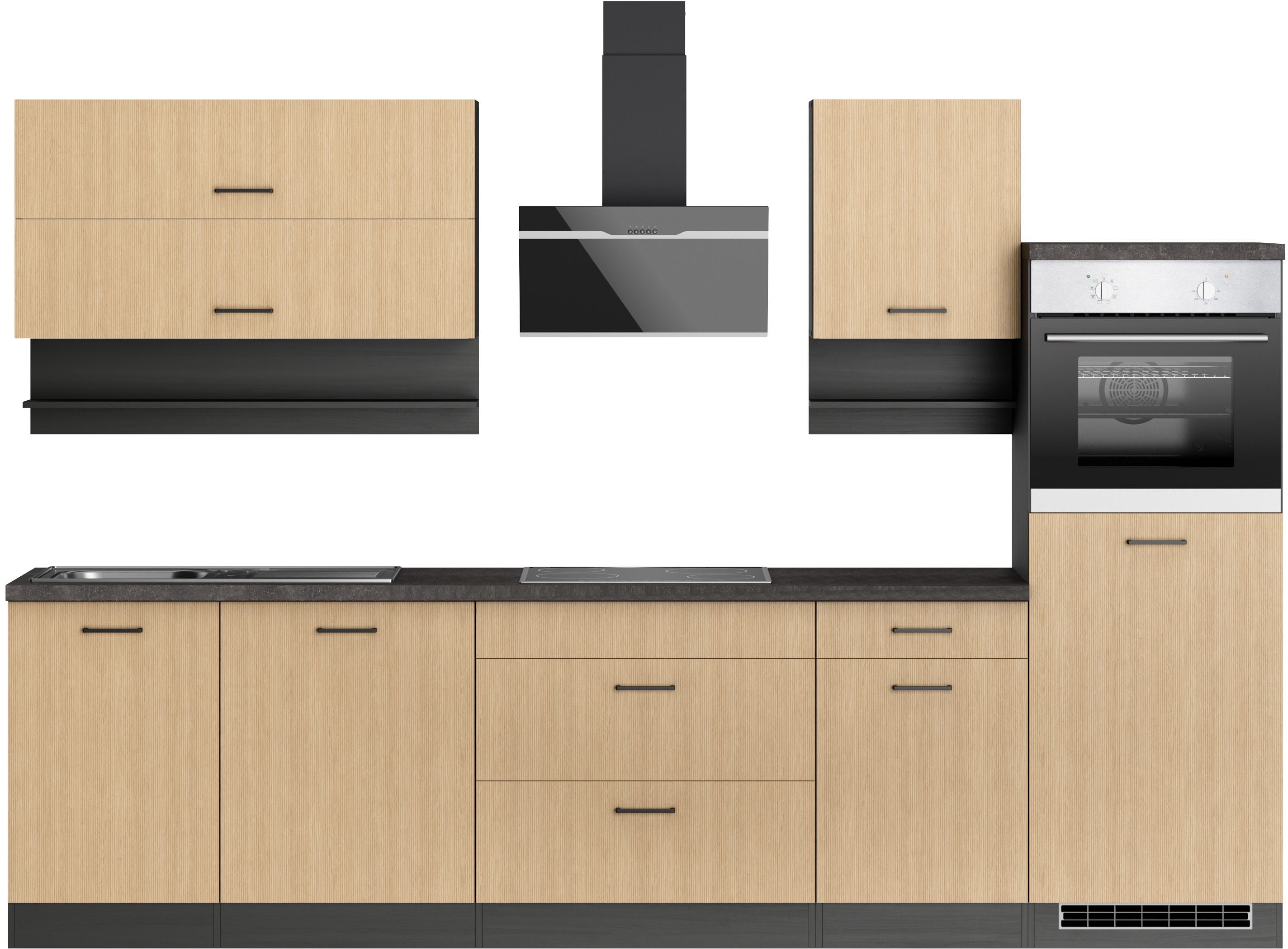 KOCHSTATION Кухниzeile KS-Frieda Breite 300 cm, wahlweise mit E-Geräten, mit 38mm starker Arbeitsplatte