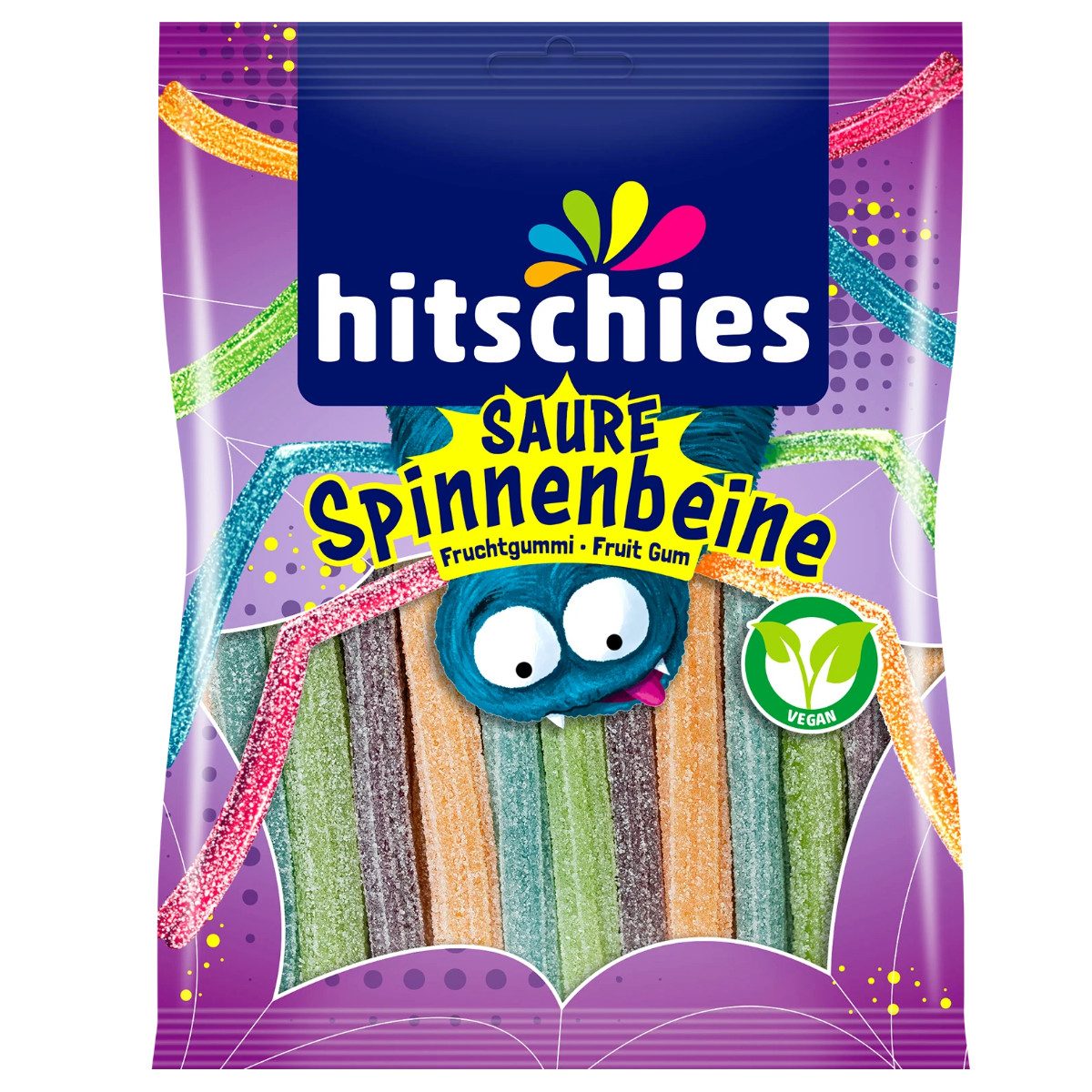 hitschies Süßigkeit, Hitschies Spinnenbeine vegetarische saure Fruchtgummi Sticks 125g