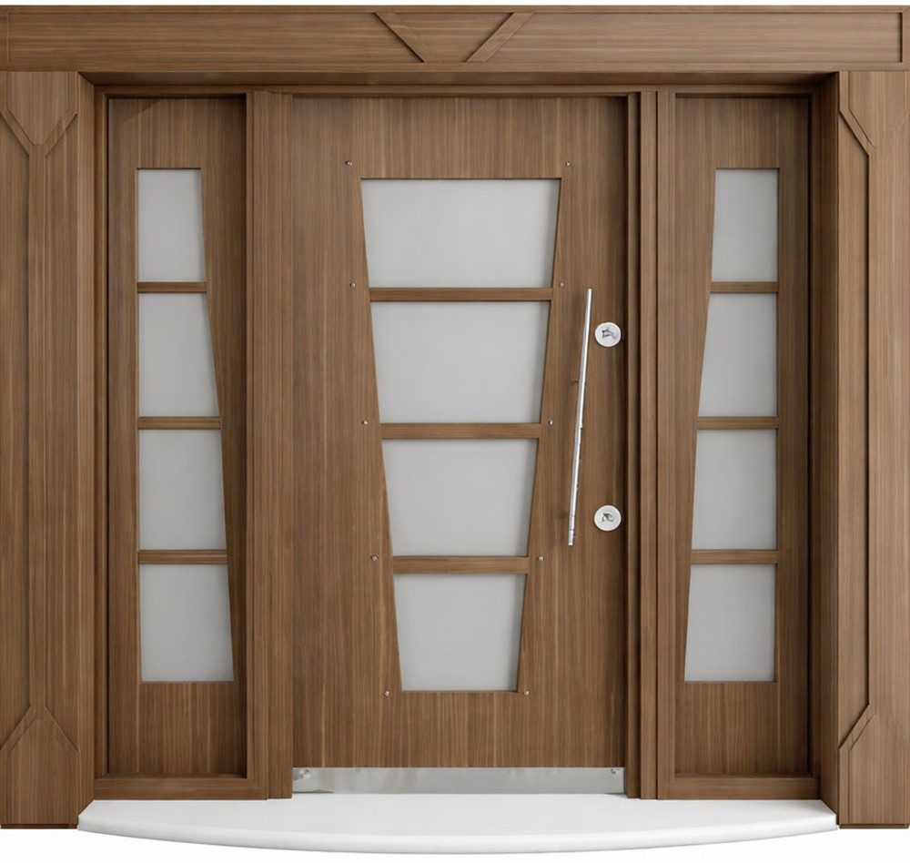 Xlmoebel Haustür Stilvolle braune Eingangstür aus Holz und Stahl mit Milchglas, Made in Europa
