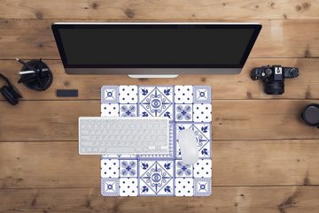 MuchoWow Gaming Mauspad Fliesen - Muster - Delfter Blau (1-St), Mousepad mit Rutschfester Unterseite, Gaming, 40x40 cm, XXL, Großes