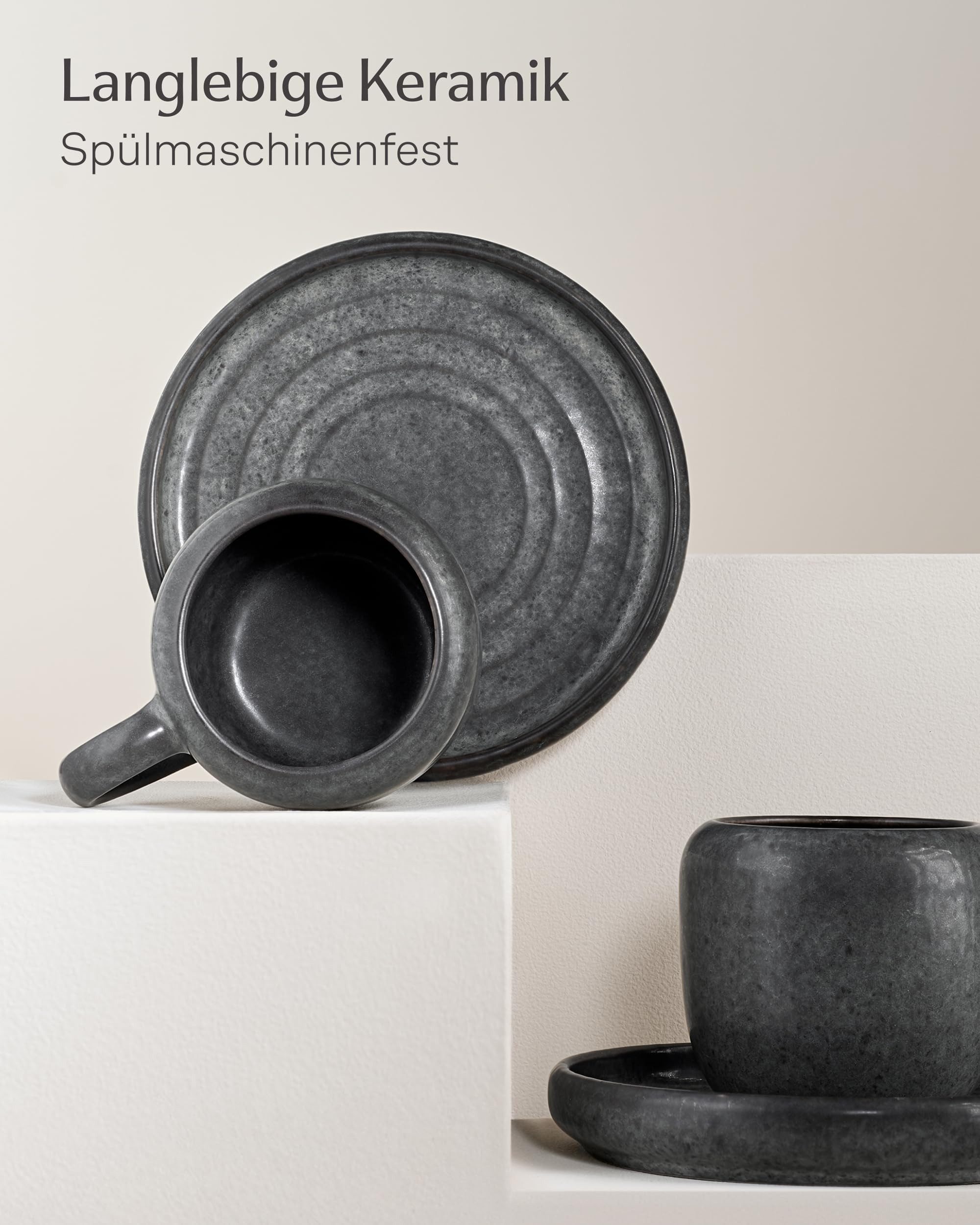 Cosumy Cappuccinotasse 4er Cappuccino Tassen Set mit Untertassen Weiß – 200 ml Keramik, 4-tlg., Steingut, Handglasiert, Spülmaschinenfest & Mikrowellengeeignet, – Bild 5 von 5
