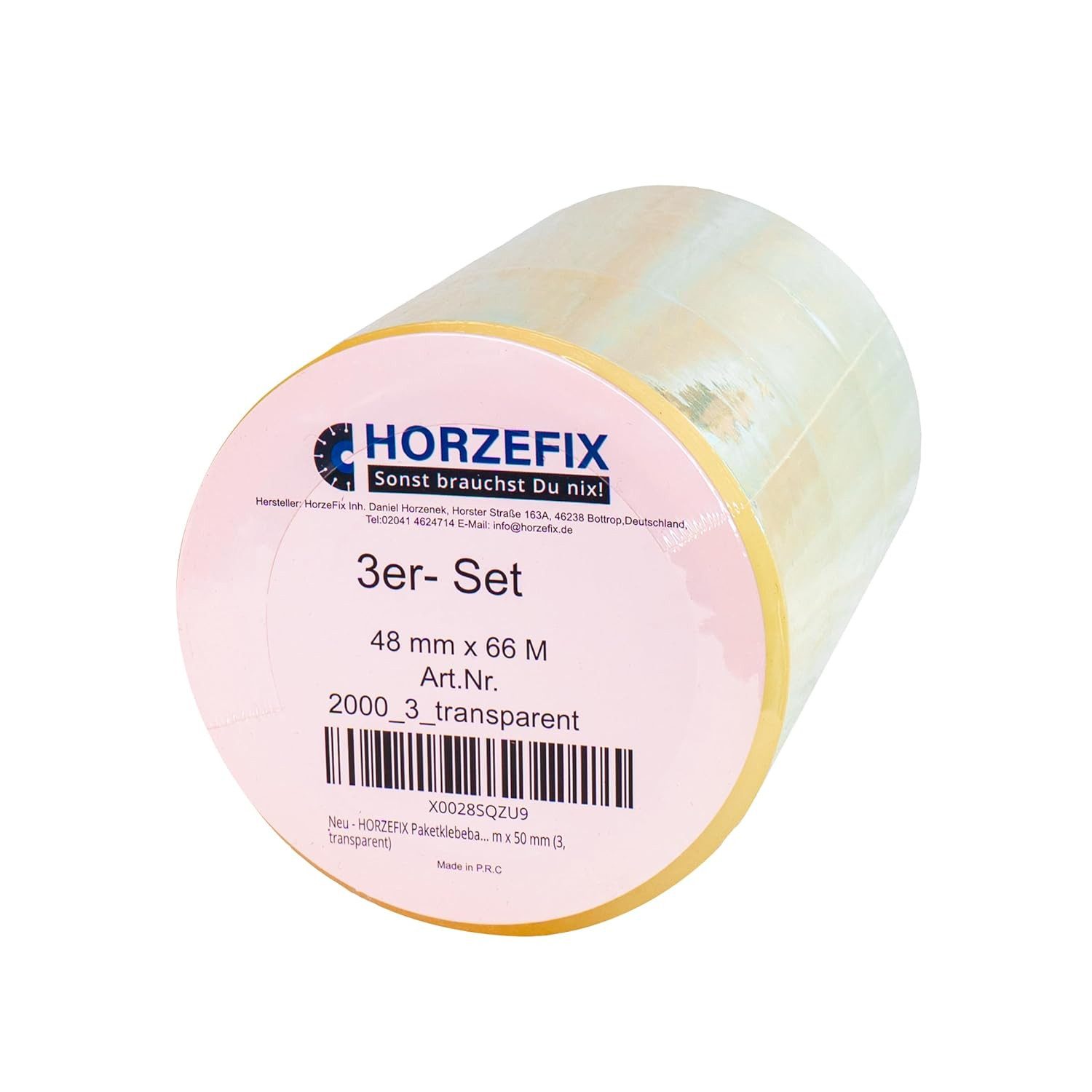 HORZEFIX Paket-Klebeband transparent/braun, 48 mm x 66 m extra stark für Versand & Umzug (Packung, 3-St) hohe Klebekraft