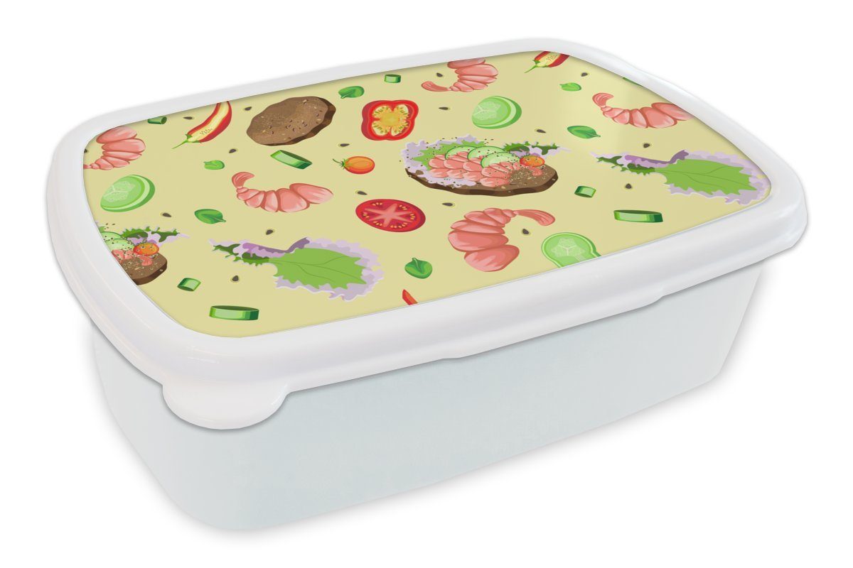 MuchoWow Lunchbox Muster - Lebensmittel - Gemüse, Kunststoff, (2-tlg), Brotbox für Kinder und Erwachsene, Brotdose, für Jungs und Mädchen weiß