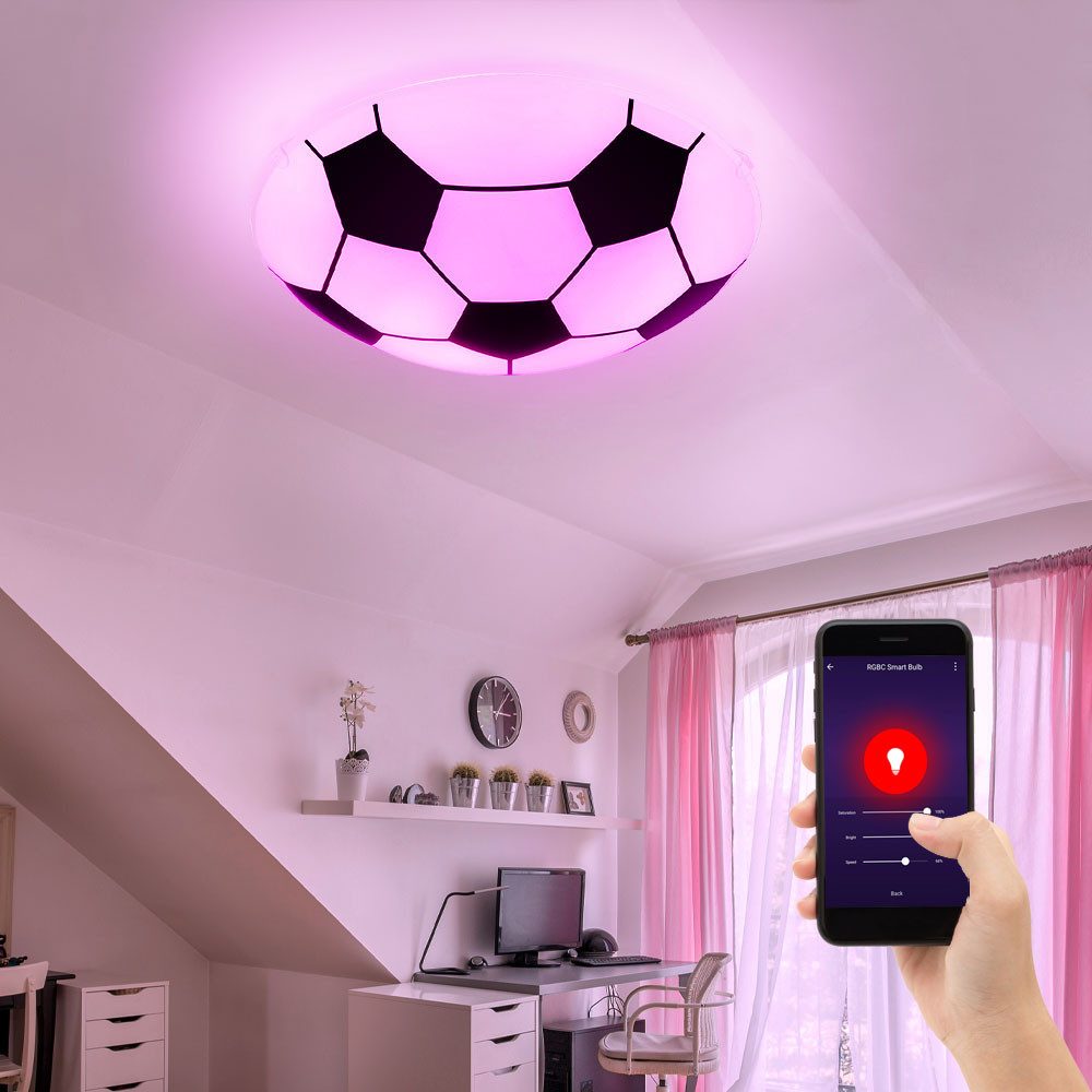 GLOBO LIGHTING Smarte LED-Leuchte, Leuchtmittel inklusive, Kaltweiß, Warmweiß, Neutralweiß, Tageslichtweiß, Farbwechsel, Smart Home Kinder Decken Lampe DIMMBAR Fußball Glas Leuchte Alexa