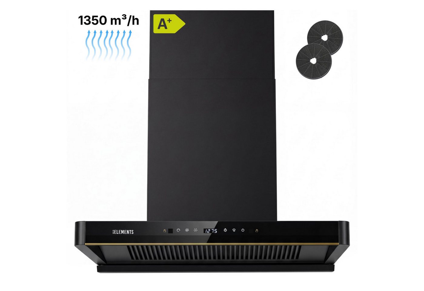 KB Elements Wandhaube Dunstabzugshaube 80 CM, ELK151H80 1350 m³/h Saugleistung, Automatische Wärme-Reinigung