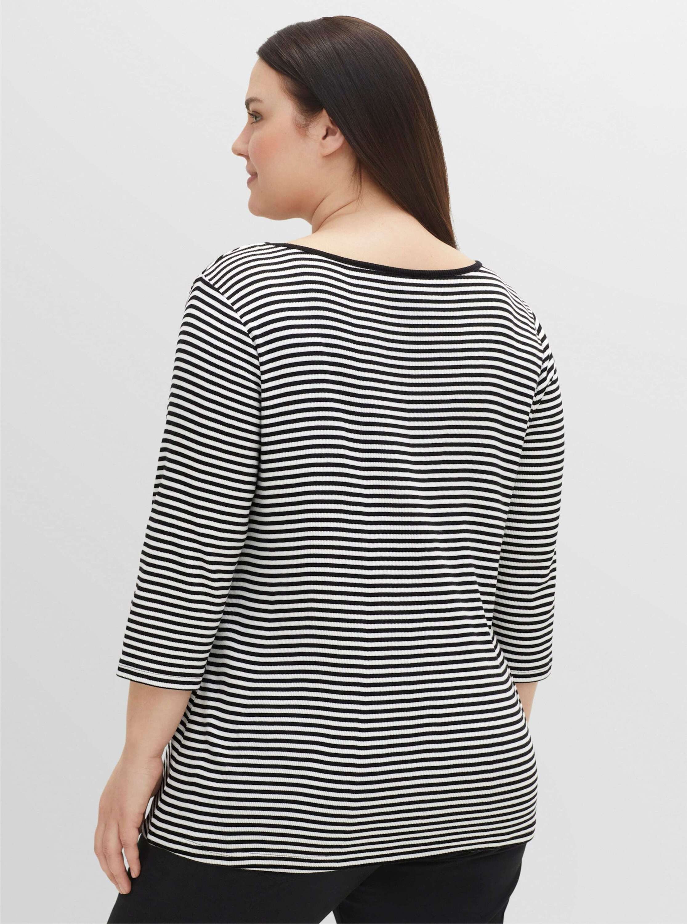 Sheego T-Shirt 3/4-Arm-Shirt 3/4-Arm aus Rippware mit garngefärbten Ringeln günstig online kaufen
