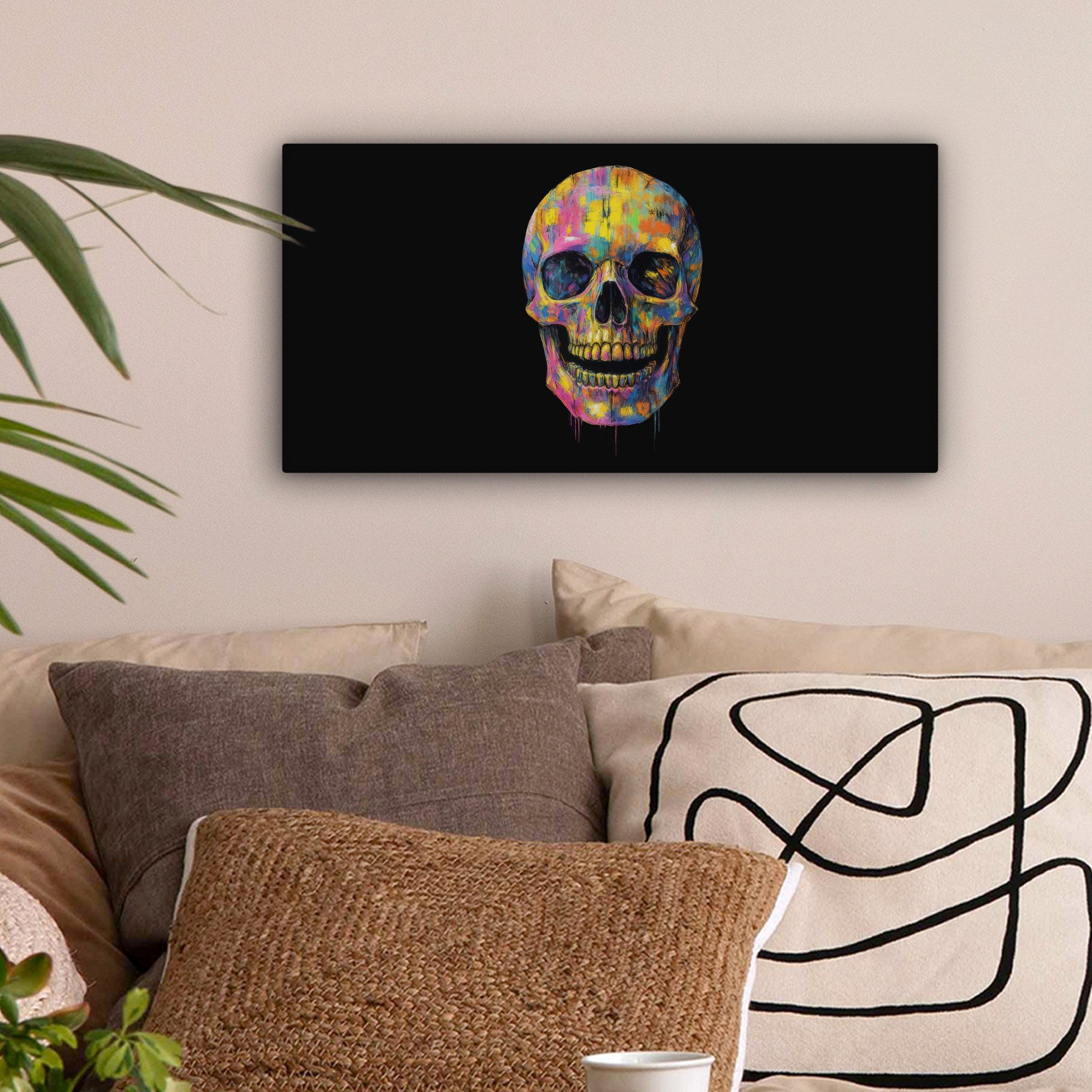 OneMillionCanvasses® Leinwandbild Panorama Pinselstriche - Totenkopf günstig online kaufen