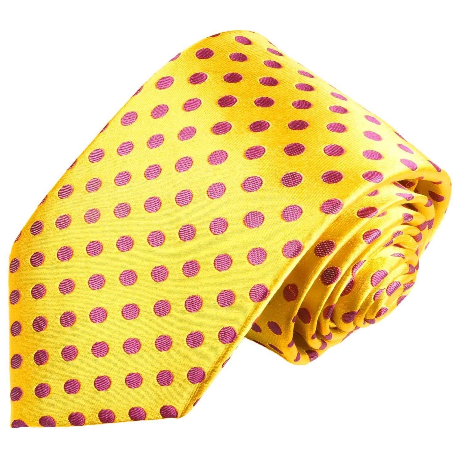 Paul Malone Krawatte Herren Seidenkrawatte Tuch modern 100% Breit mit gepunktet Krawatte Einstecktuch) 2003 mit 2-St., gelb pink Seide (8cm), (Set