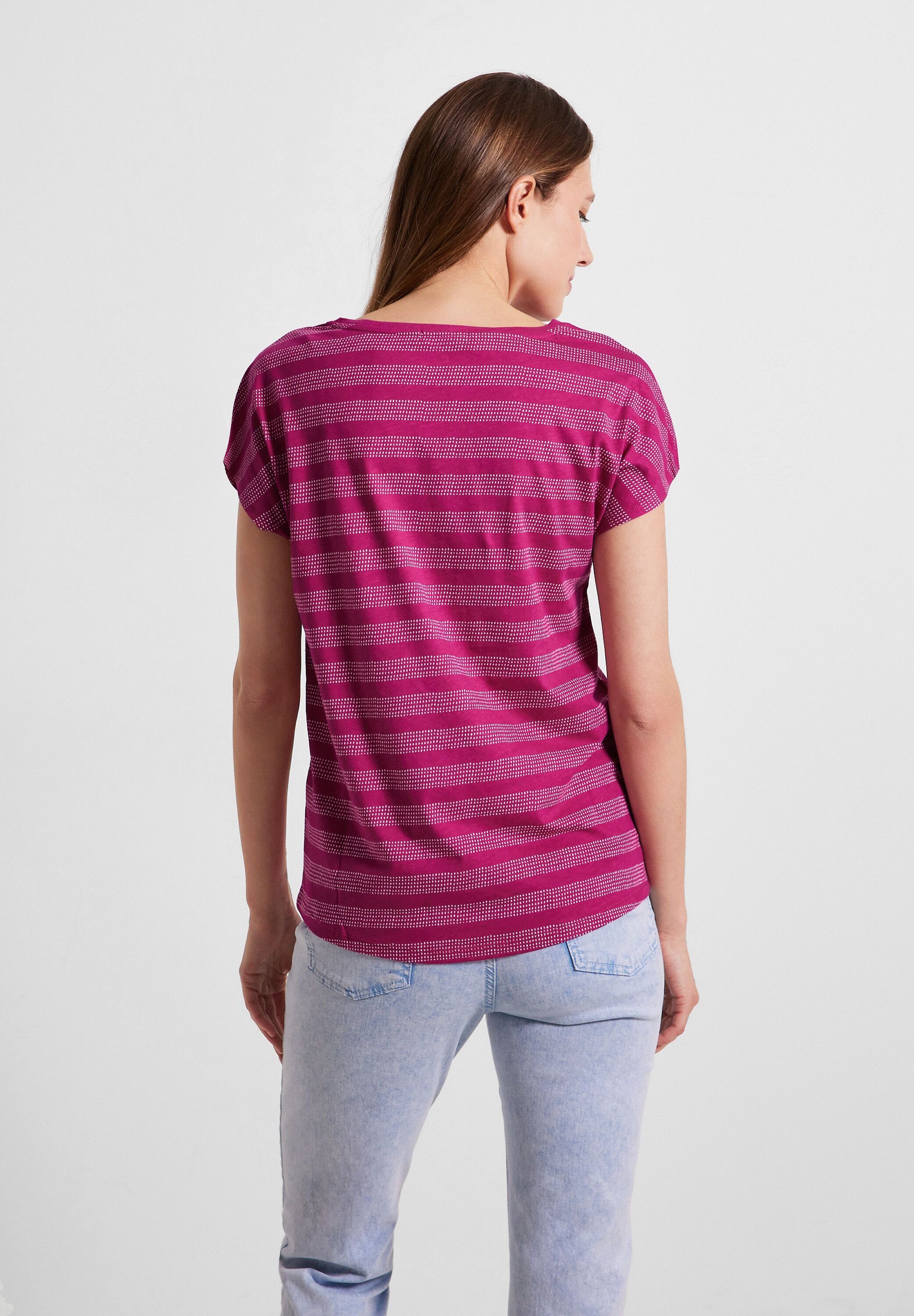 pink T-Shirt mit kurzen Ärmeln überschnittener cool Cecil an Schulter