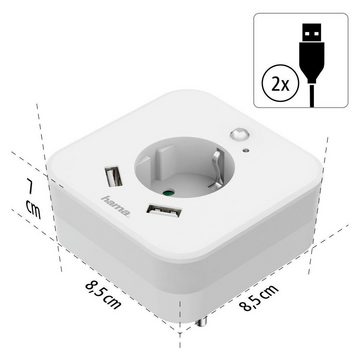 Hama LED Nachtlicht Nachtlicht mit Steckdose und USB 2.4A, 2 Ausgänge, Helligkeitssensor, Bewegungsmelder, LED fest integriert