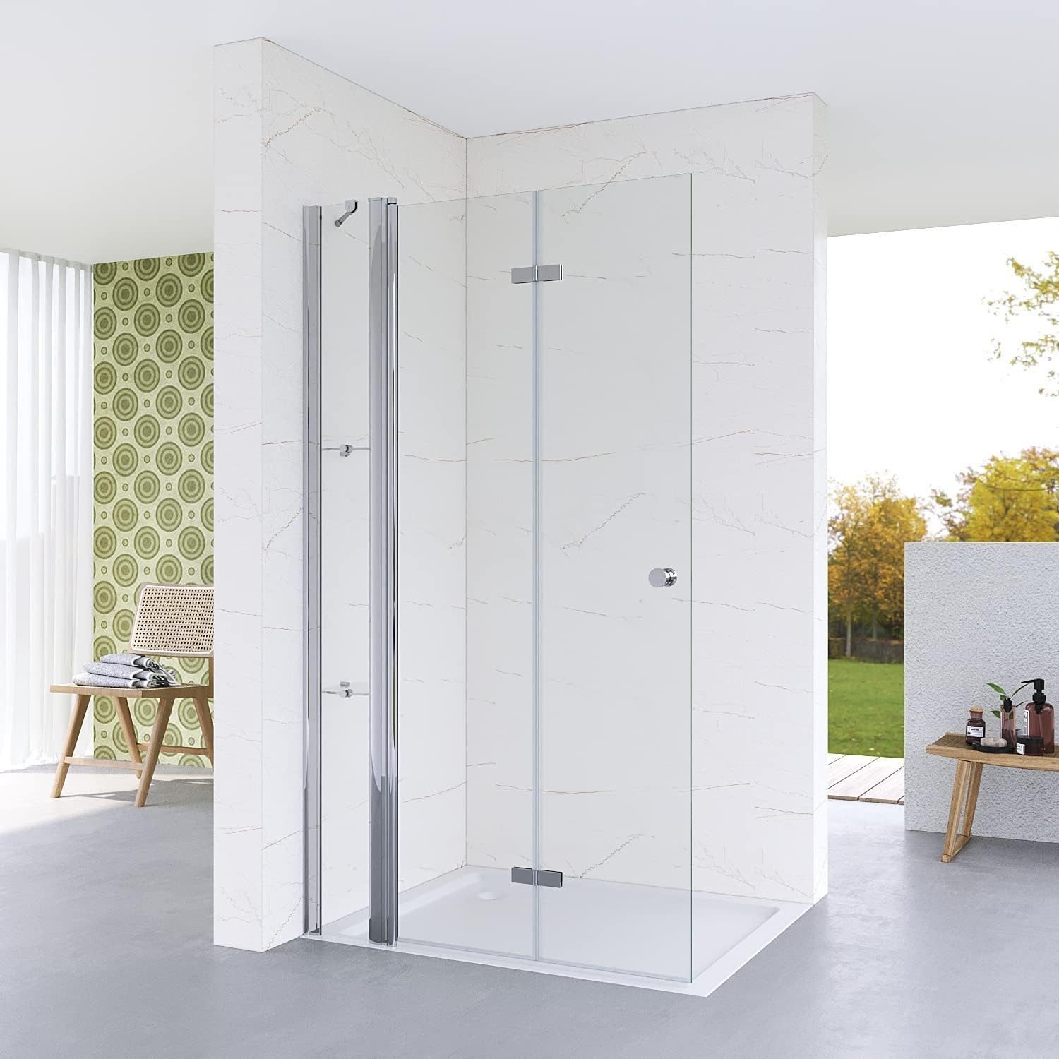 AQUABATOS Walk-in-Dusche Duschabtrennung faltbar Dusche 85 90 95 105 115 135cm Walkin Duschwand, Einscheiben-Sicherheitsglas (ESG) 5 mm