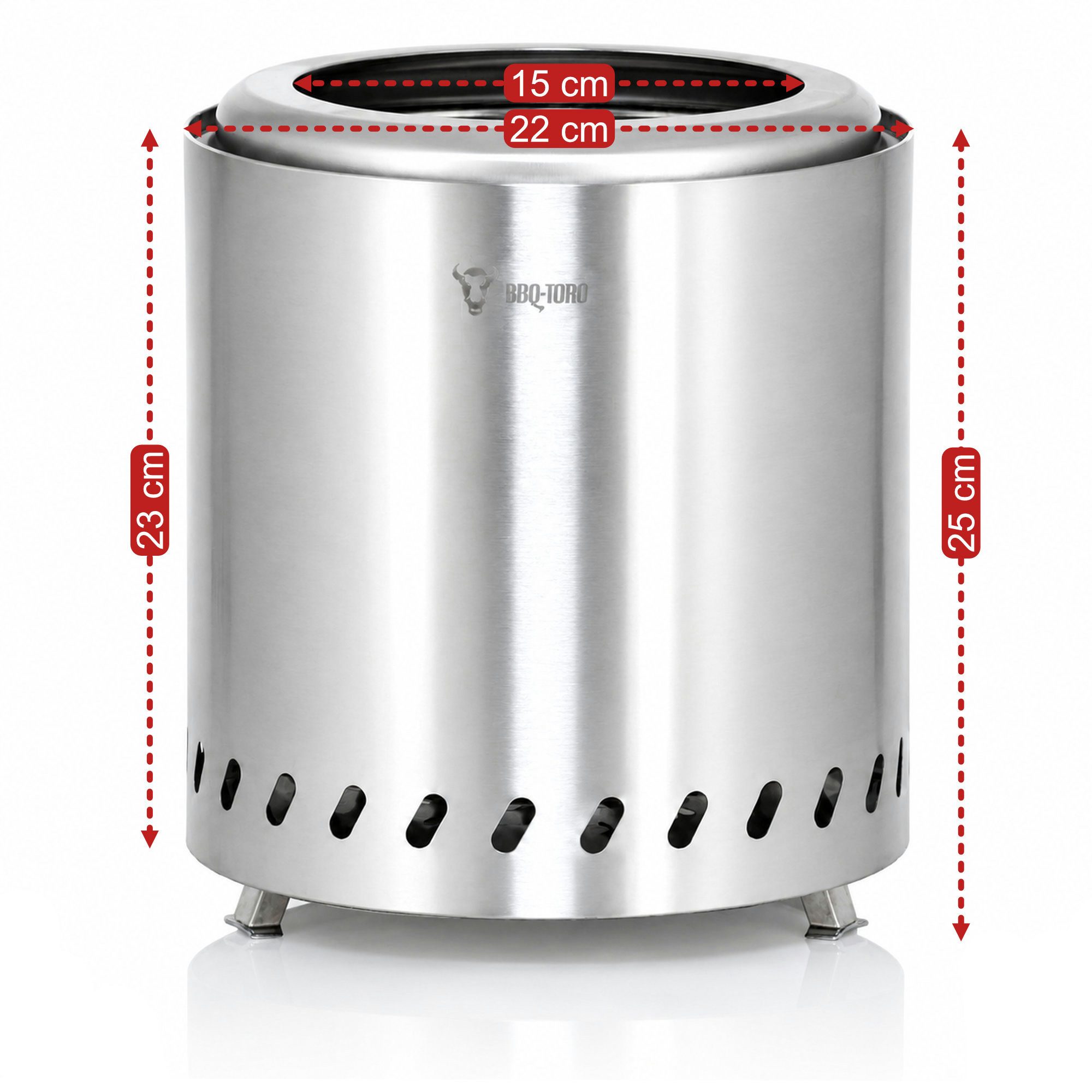 BBQ-Toro Feuerschale Edelstahl Feuerstelle raucharm, Silber, Ø 22 x (H) 25 cm, (BBQ-Toro Feuerstelle) – Bild 3 von 5