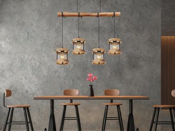 meineWunschleuchte LED Pendelleuchte, LED wechselbar, warmweiß, Holz-balken Gitter-lampe Holz-lampe hängend übern Esstisch Breite 85cm