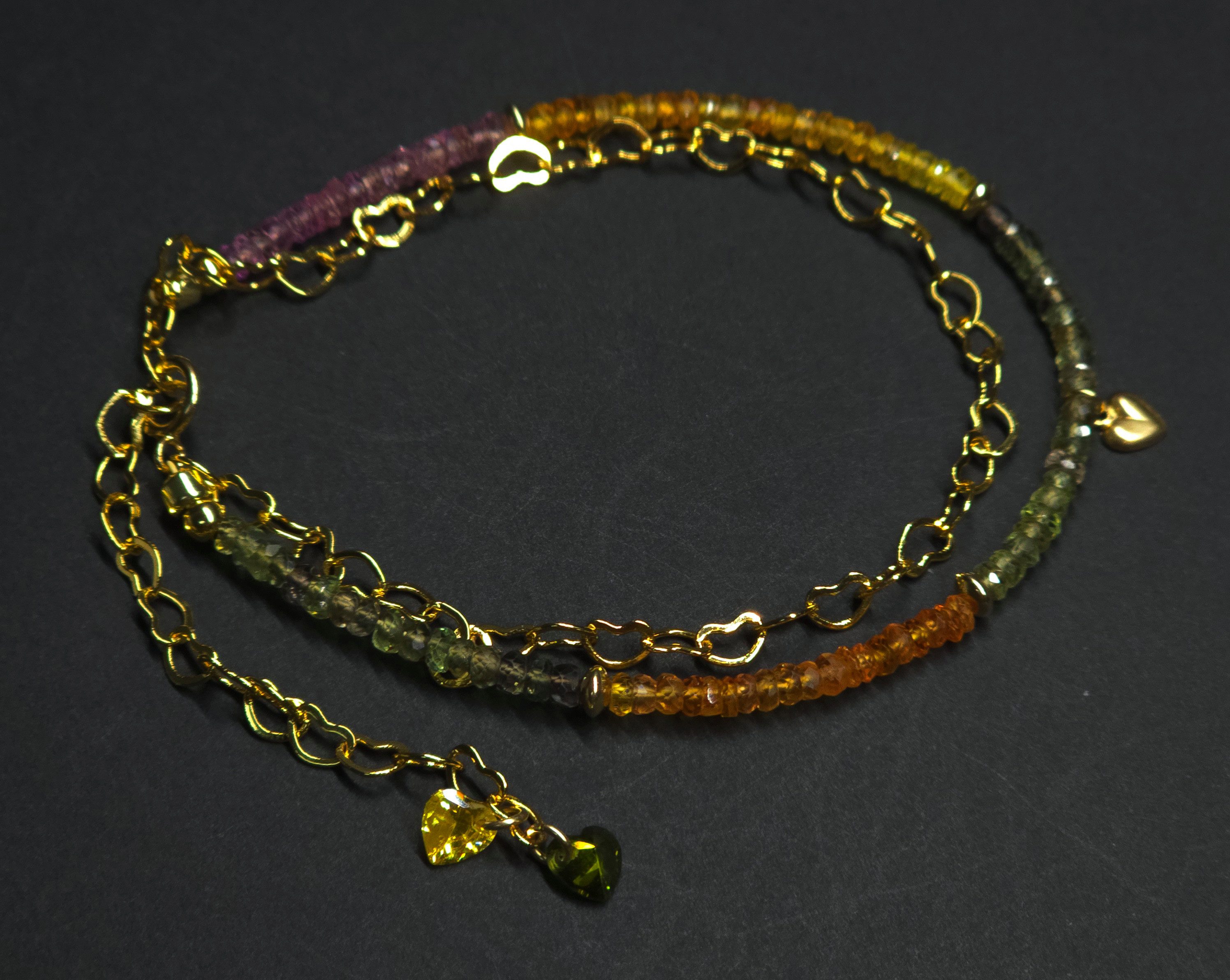 GOLDEN Armband Saphir Doppelarmband Damen 14K Gold Filled Herz Handgemacht