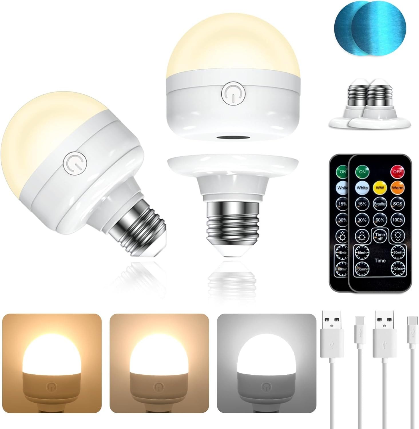 Futicare LED Unterbauleuchte – kabellos aufladbar & magnetisch montierbar, ohne feste Verkabelung, mit Fernbedienung, 3 Farbtemperaturen (3000K–6500K) & stufenlos dimmbar (15–100), auch als E27 Lichtquelle nutzbar, ideal für Schrank, Küche, Schlafzimmer & kleine Räume