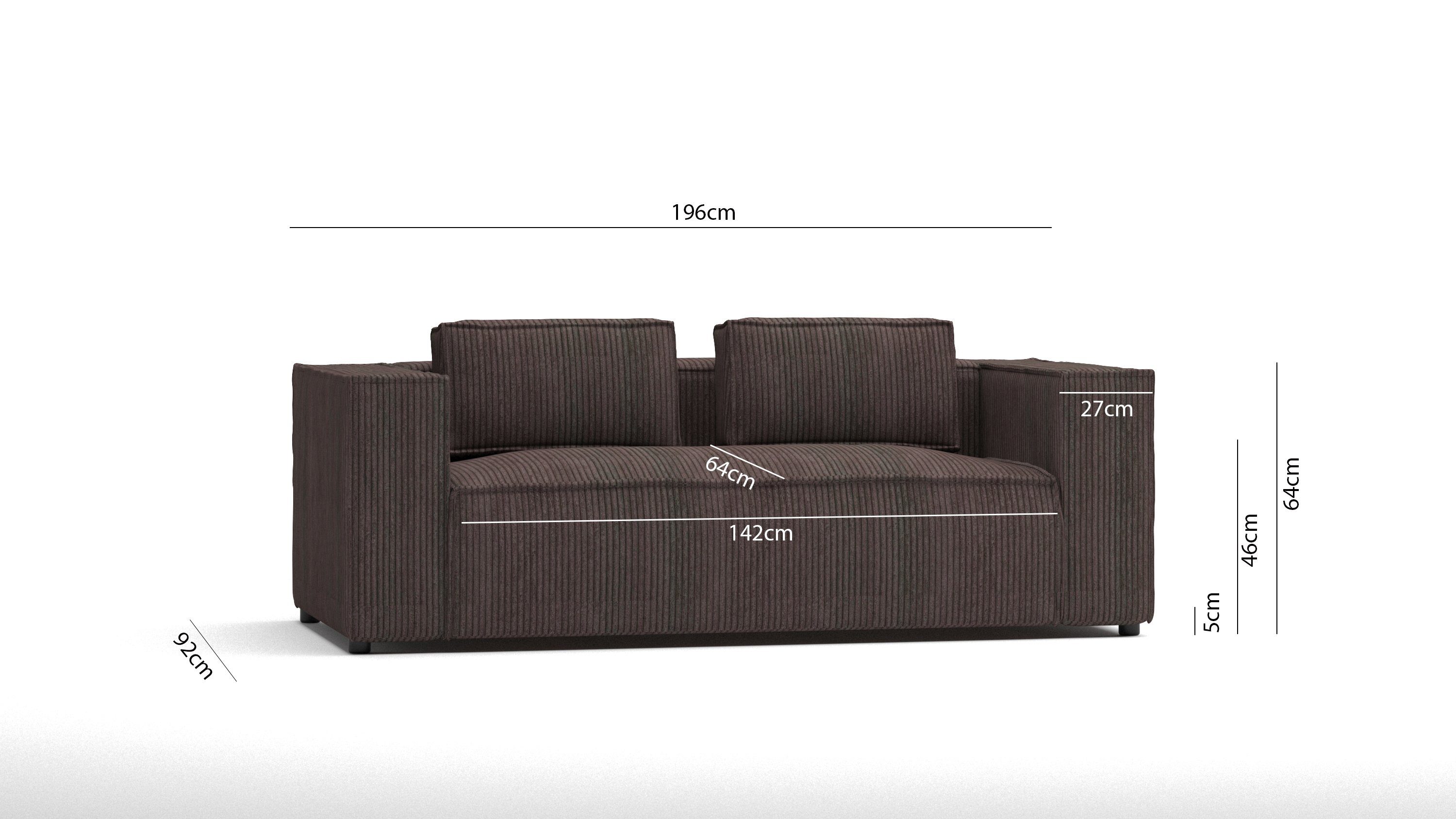 1 S-Style Sofa Cord Teile, Möbel Renne, Wellenfederung Dunkelbraun mit 2-Sitzer