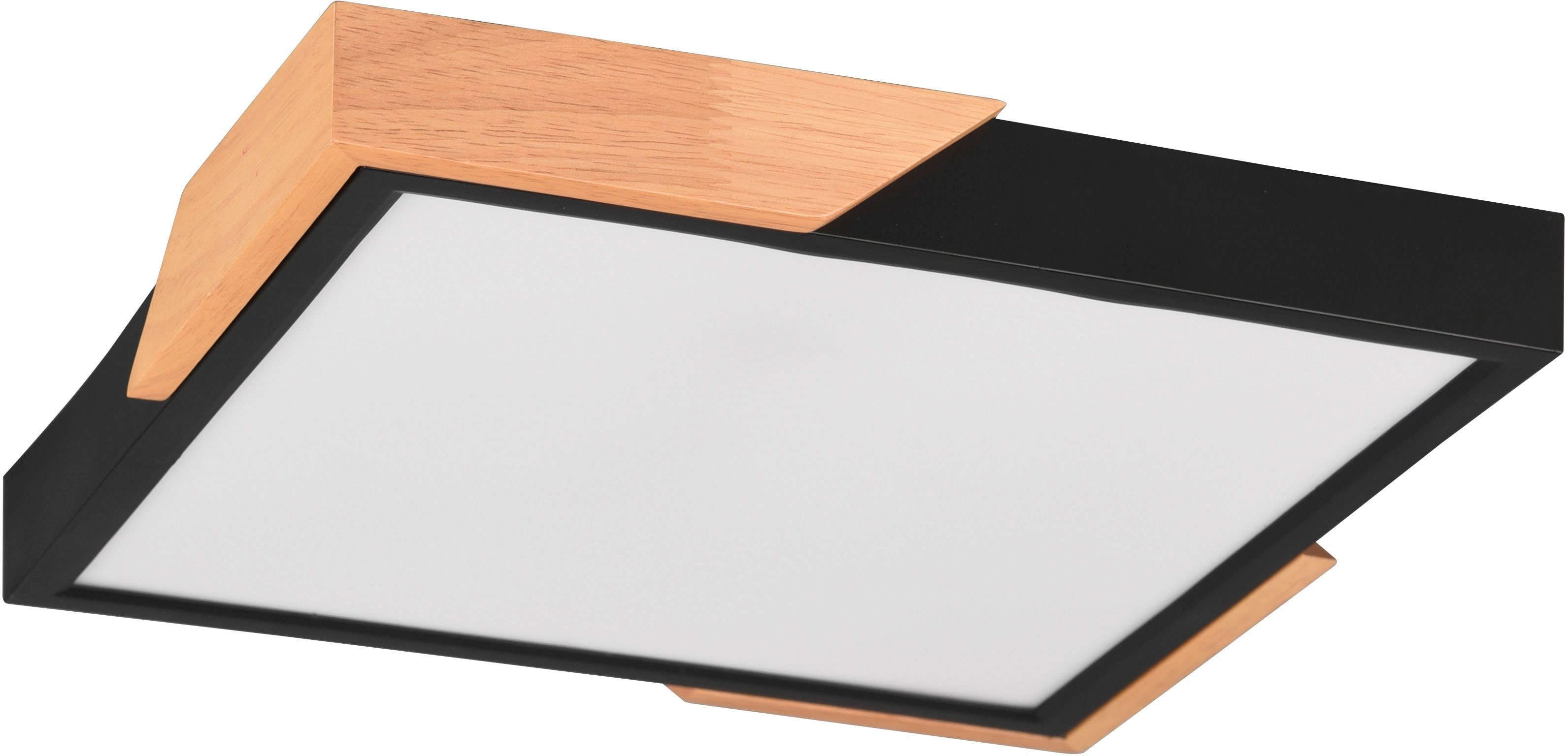 Reality Leuchten LED Deckenleuchte Meta, Dimmfunktion, mehrere Helligkeitsstufen, LED fest integriert, Warmweiß, Deckenlampe Holzschirm 31x31cm, 20W/2400Lumen, warmweiß 3000K, dimmbar