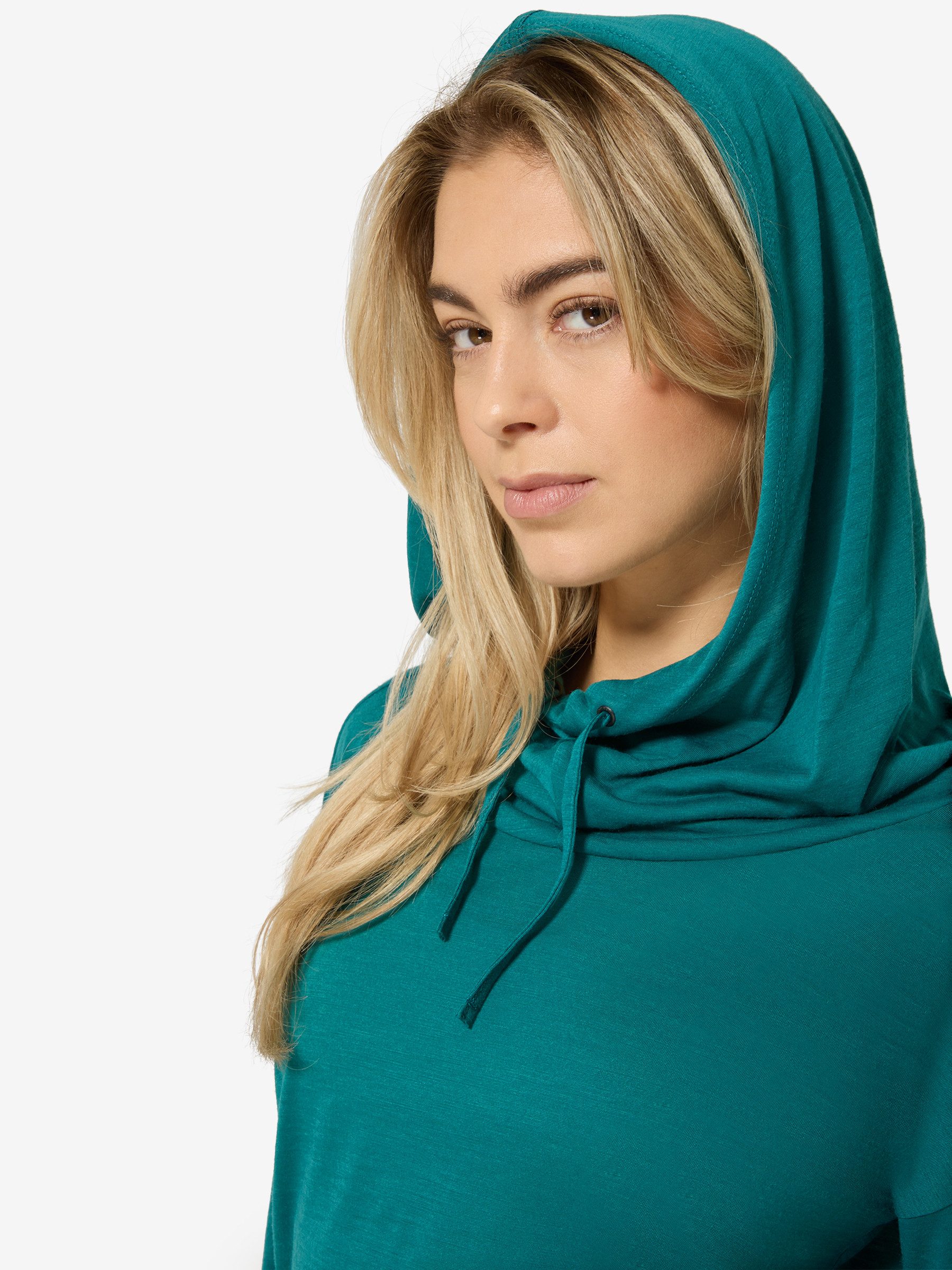 SUPER.NATURAL Hoodie für Damen aus Merino W FUNNEL HOODIE leichtes Longsleeve mit Kapuze