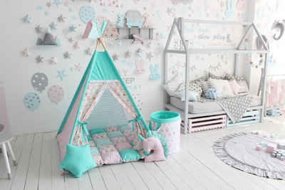 Welt der Träume Spielzelt Tipi Zelt Teepee Spielzelt Kinderzelt für Kinder mit dicke Bodenmatte, Kissen & Aufbewahrungsbox 609