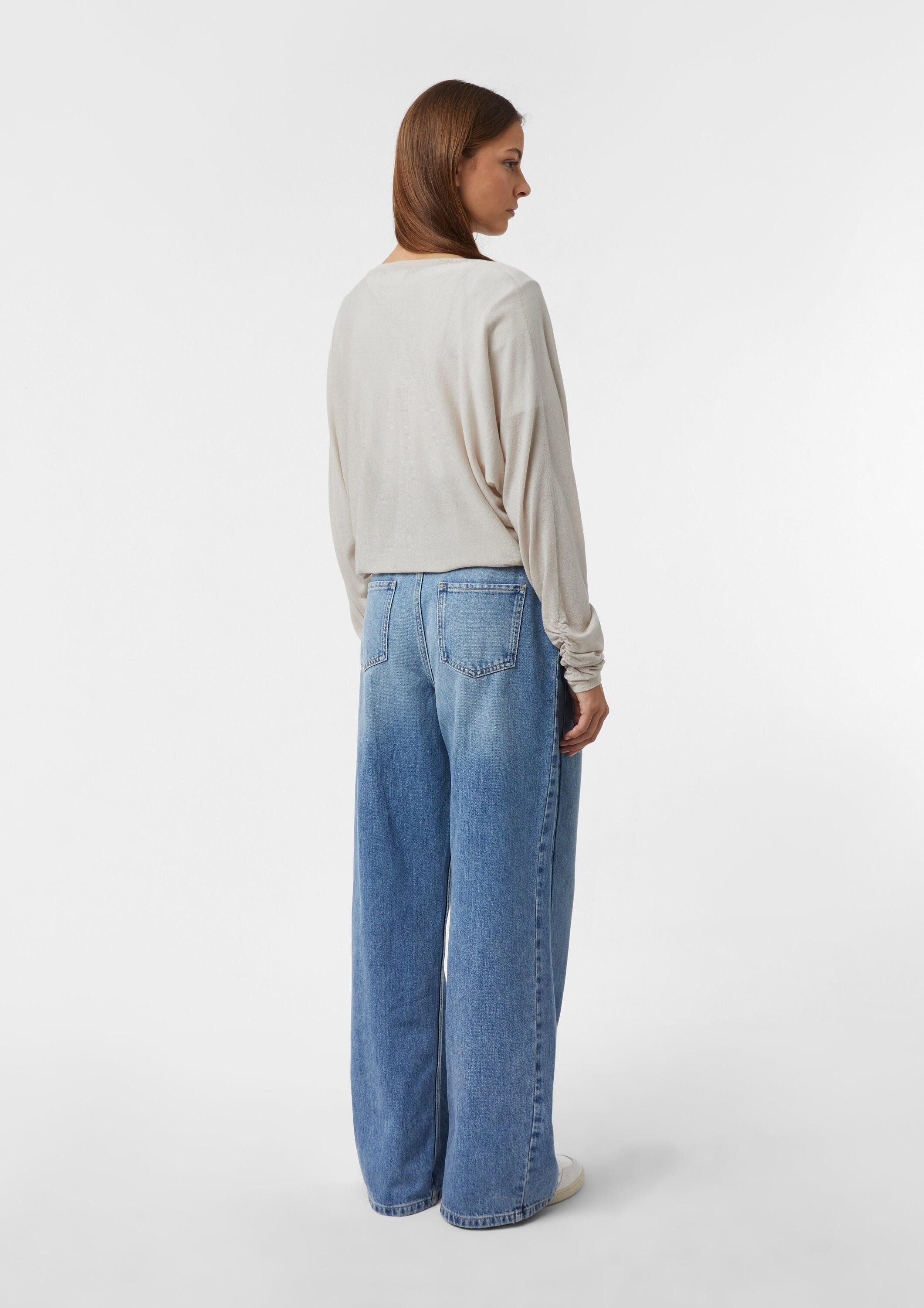 comma Longpullover Strickpullover Feinstrickpullover mit Fledermausärmeln und Raffung