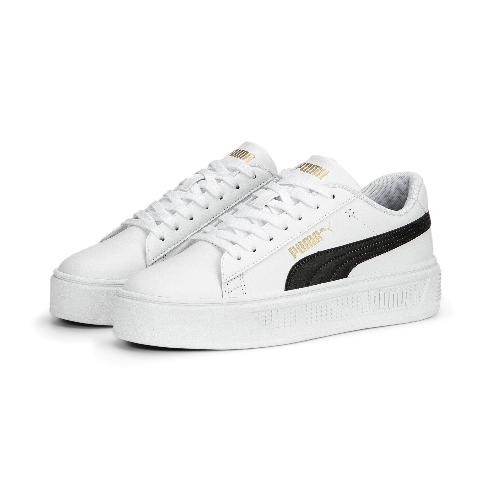 PUMA Smash Platform v3 Sneakers Damen Sneaker White Black Gold | Sneaker low