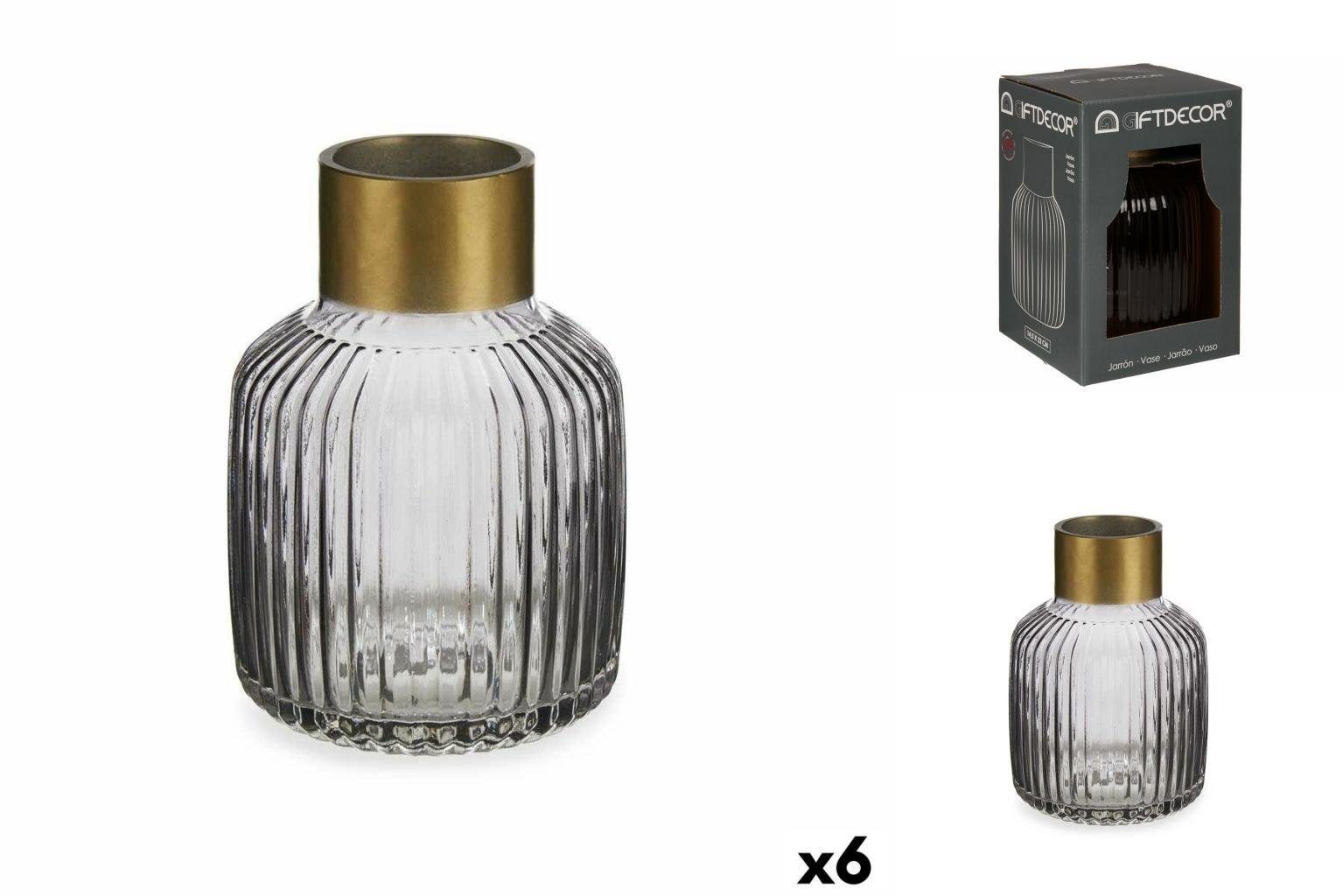 Gift Decor Dekovase Vase Streifen Grau Gold Glas 14,5 x 22 x 14,5 cm 6 Stück